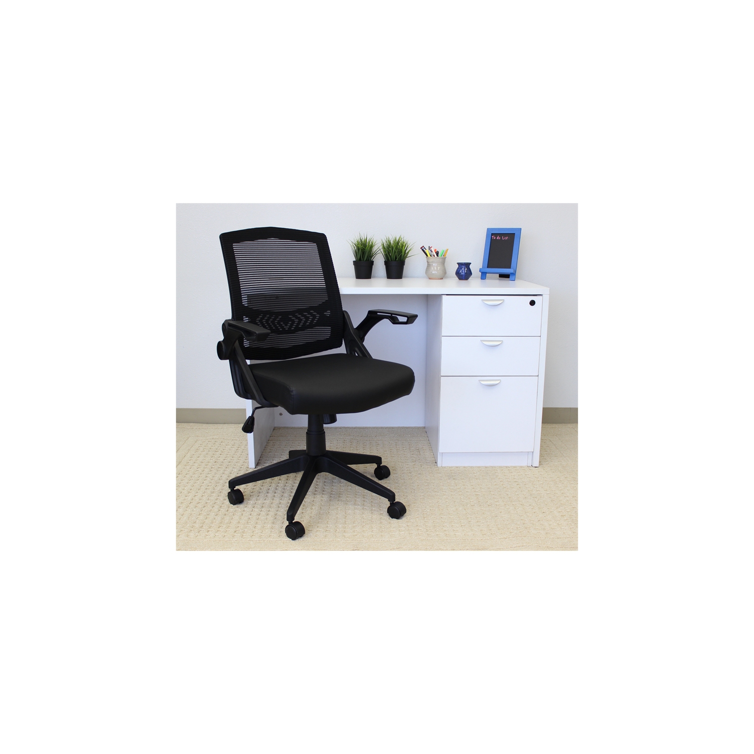 Scranton & Co Mesh Adjustable Computer Desk Chair with Flip Arms