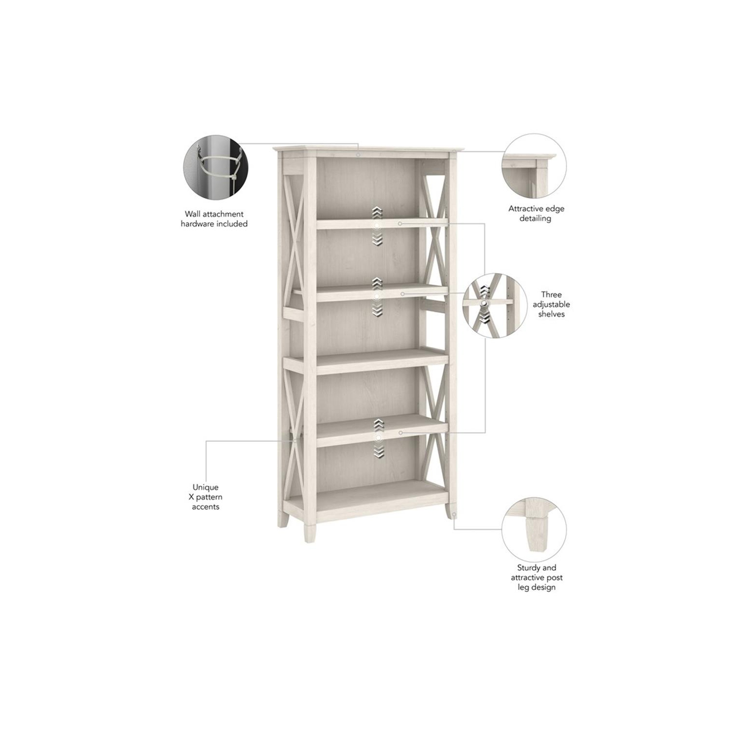 Key West Tall 5 Shelf Bookcase in Linen White Oak - Engineered Wood
