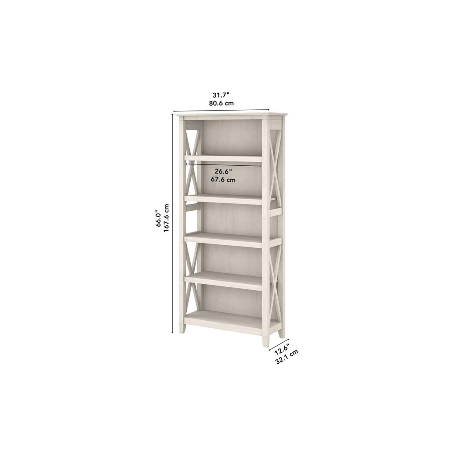 Key West Tall 5 Shelf Bookcase in Linen White Oak - Engineered Wood
