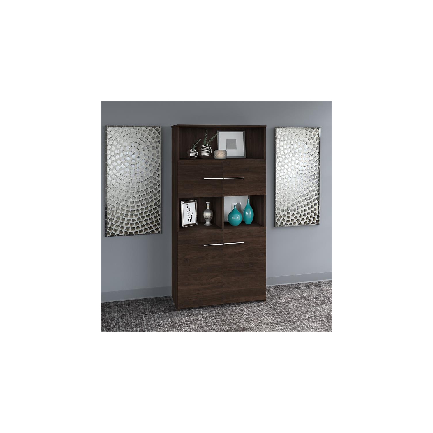 Office 500 5-Shelf Bookcase with Doors in Black Walnut - Engineered Wood