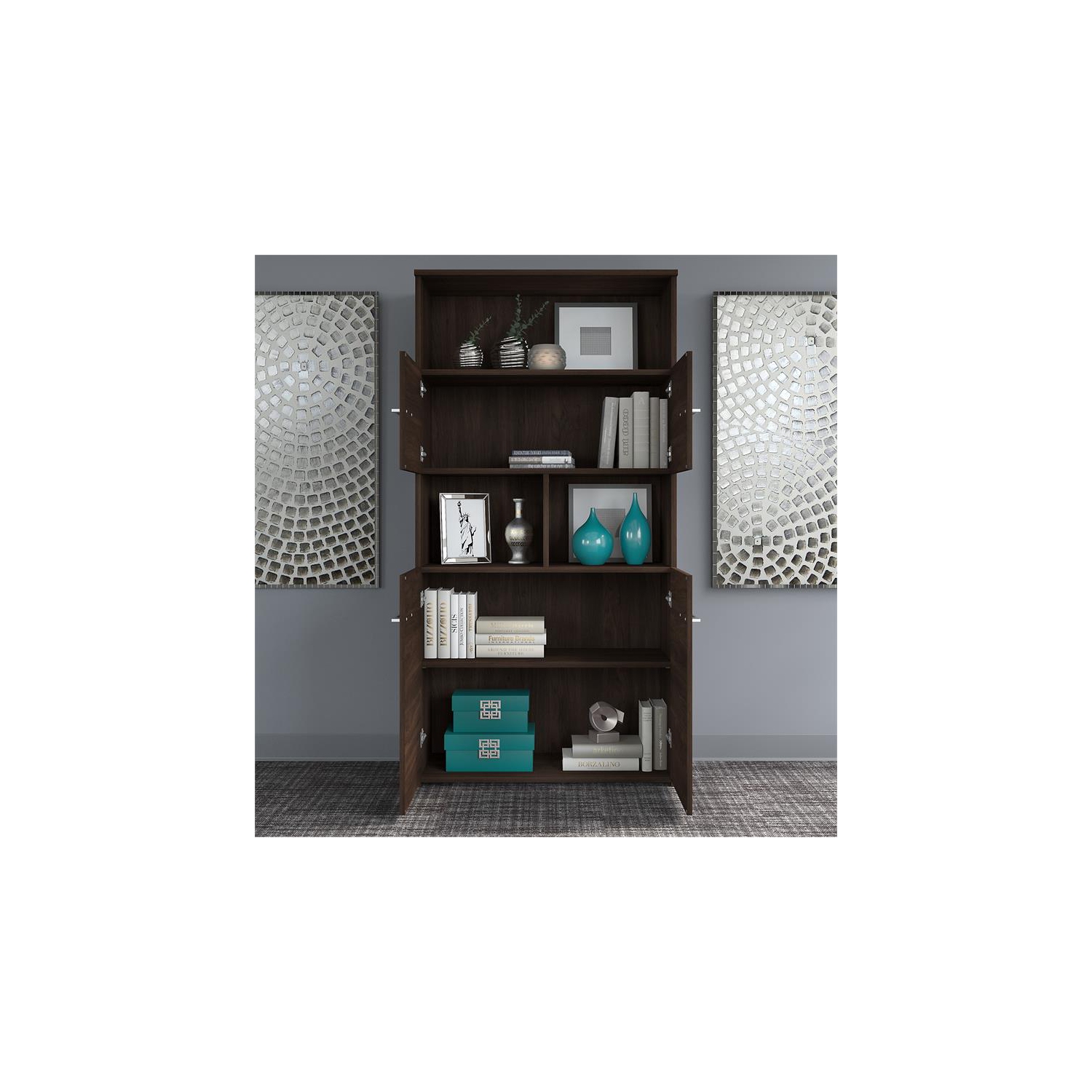 Office 500 5-Shelf Bookcase with Doors in Black Walnut - Engineered Wood