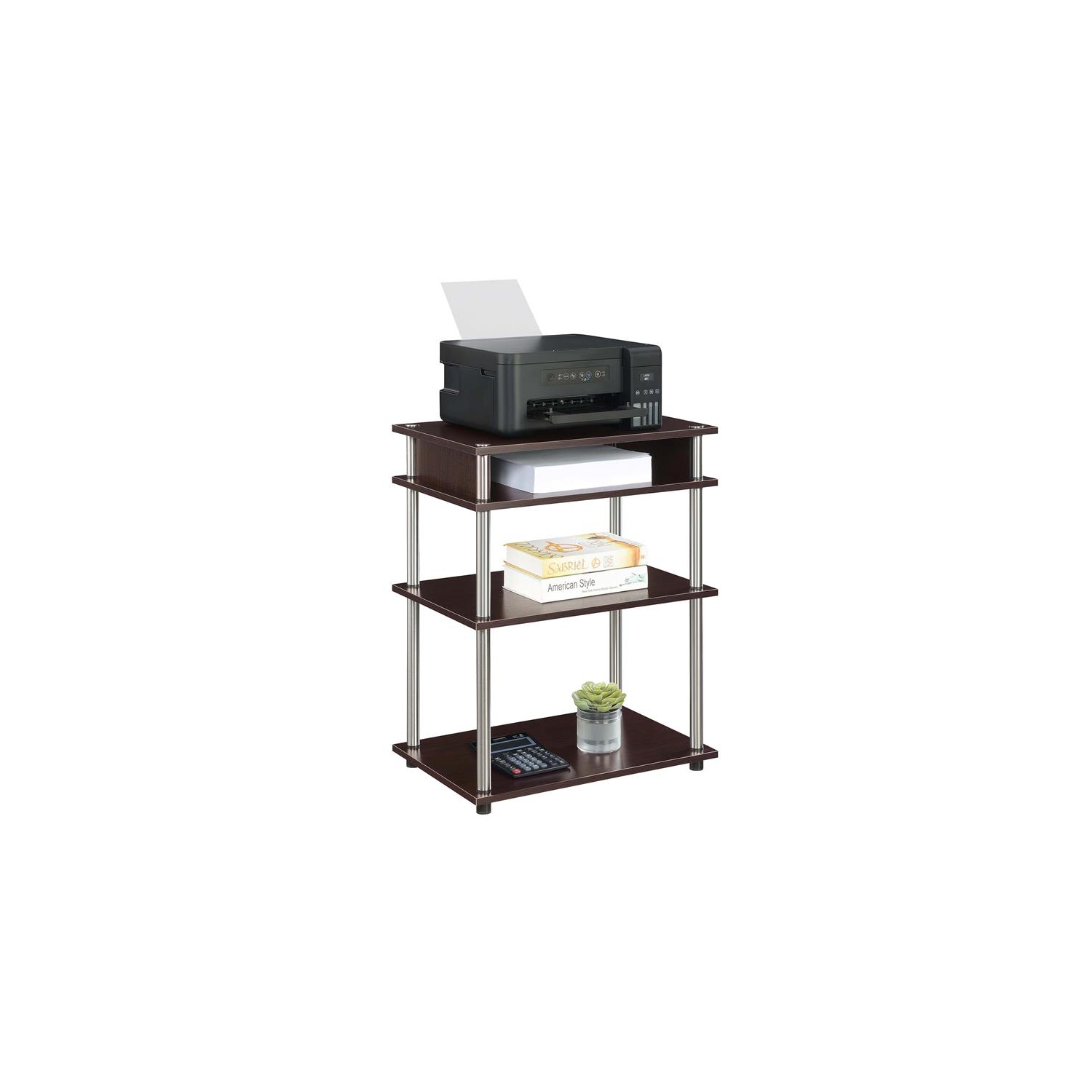 Designs2Go No-Tools Printer Stand with Shelves in Espresso Wood Finish