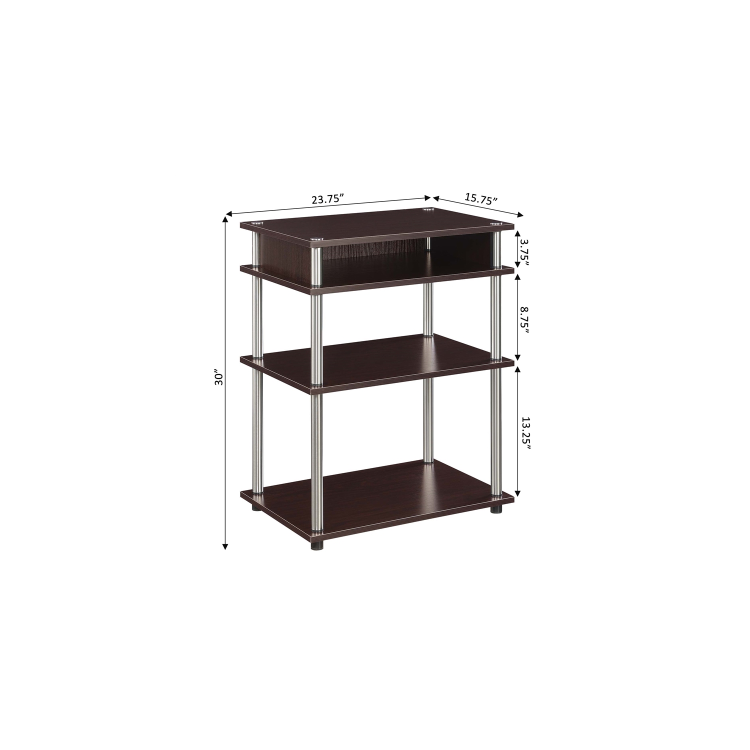 Designs2Go No-Tools Printer Stand with Shelves in Espresso Wood Finish