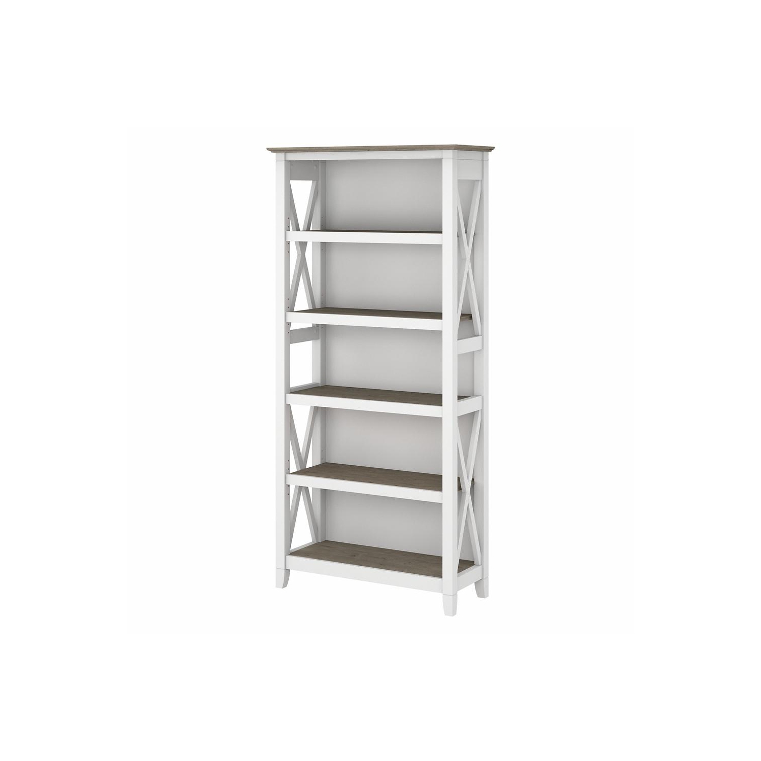 Key West Tall 5 Shelf Bookcase in Pure White and Shiplap Gray - Engineered Wood