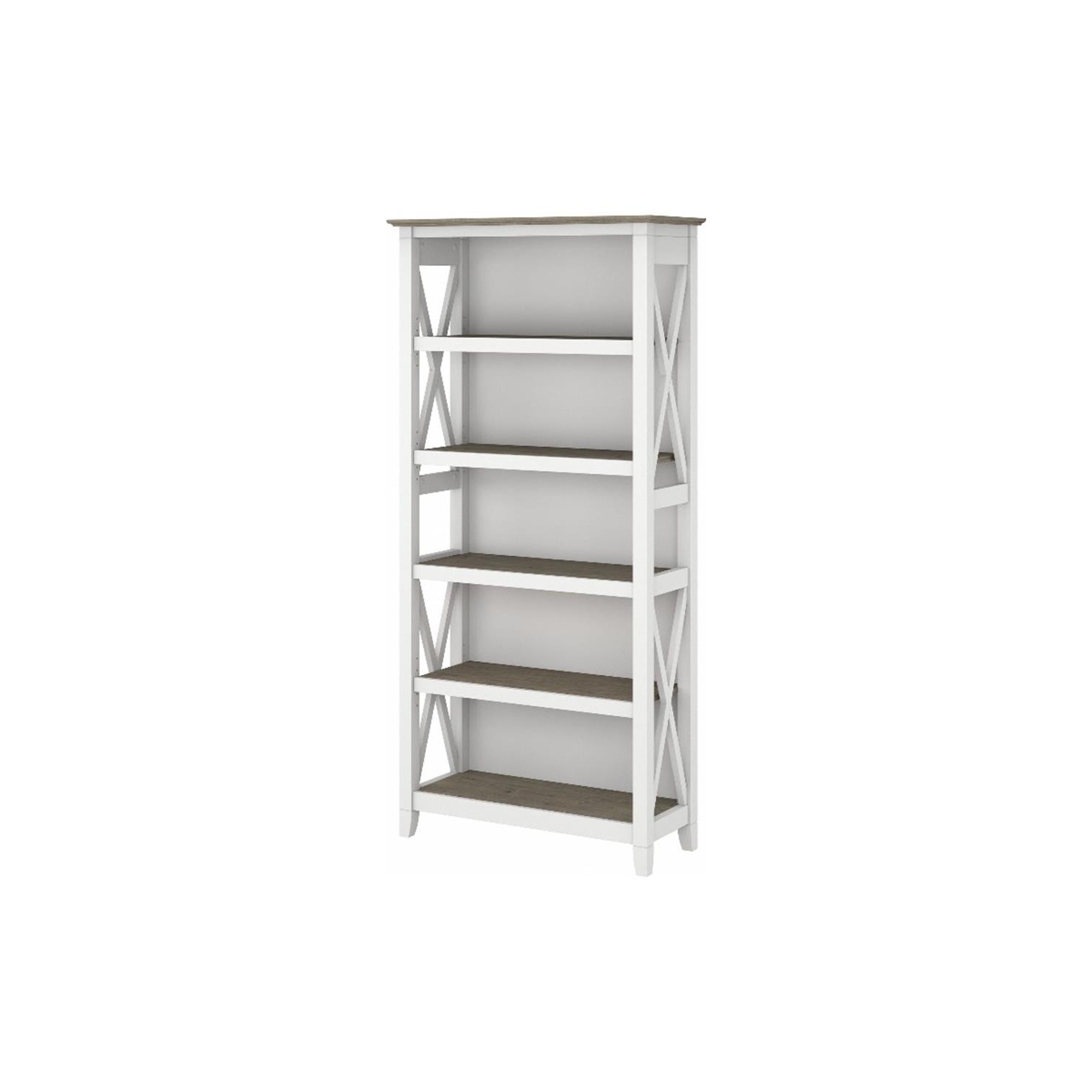 Key West Tall 5 Shelf Bookcase in Pure White and Shiplap Gray - Engineered Wood