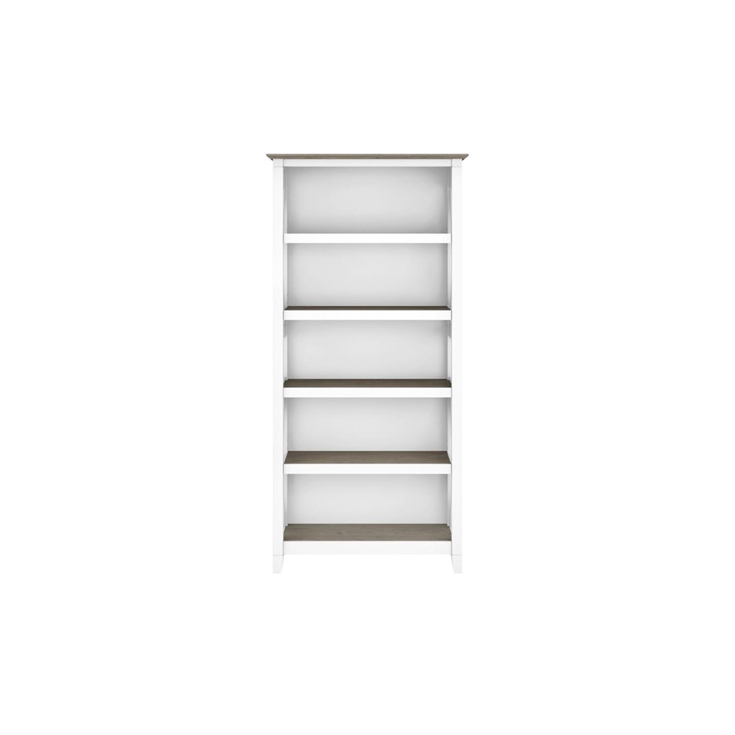 Key West Tall 5 Shelf Bookcase in Pure White and Shiplap Gray - Engineered Wood