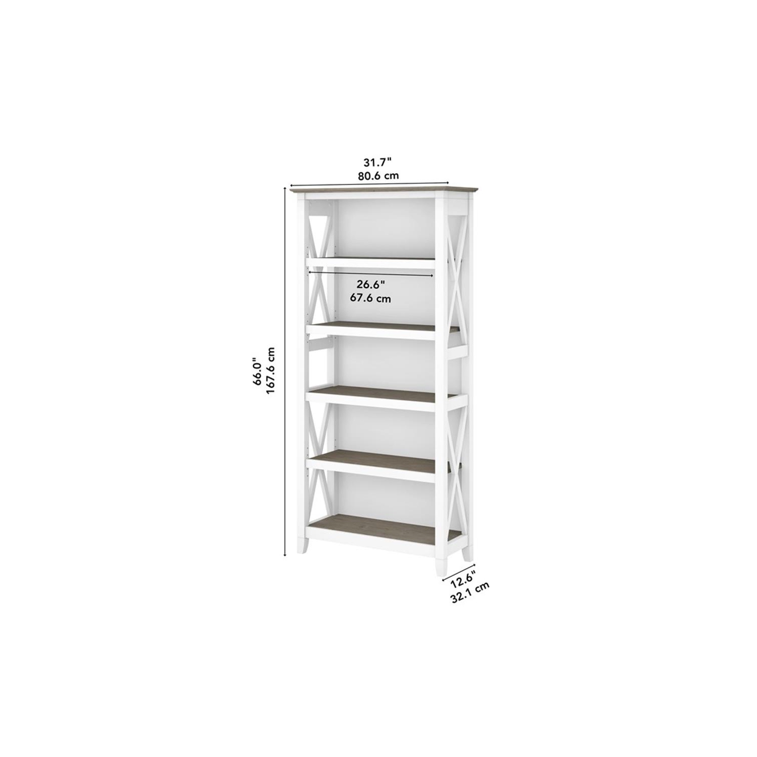 Key West Tall 5 Shelf Bookcase in Pure White and Shiplap Gray - Engineered Wood
