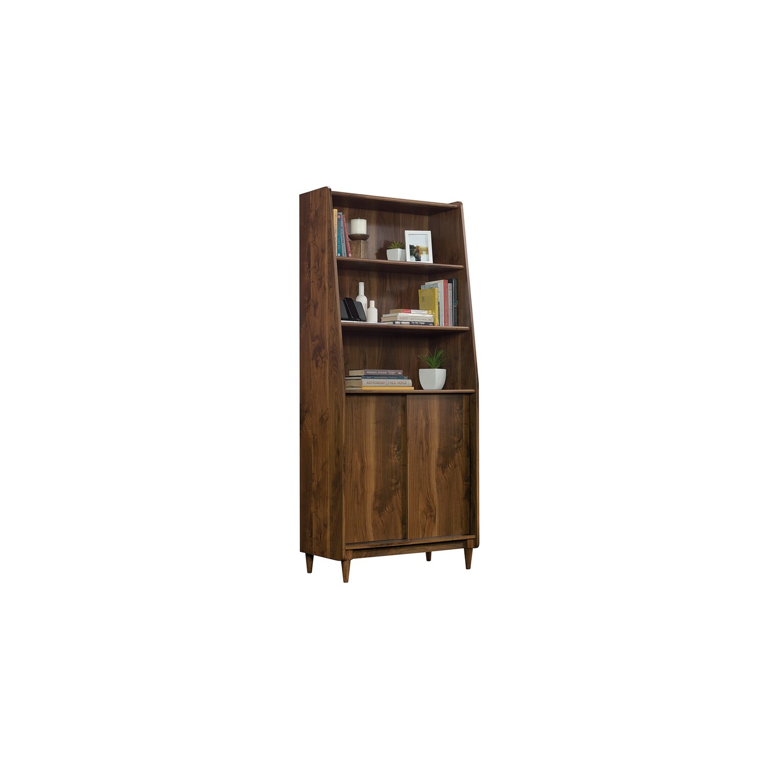 Sauder Harvey Park Engineered Wood Wide Bookcase in Grand Walnut