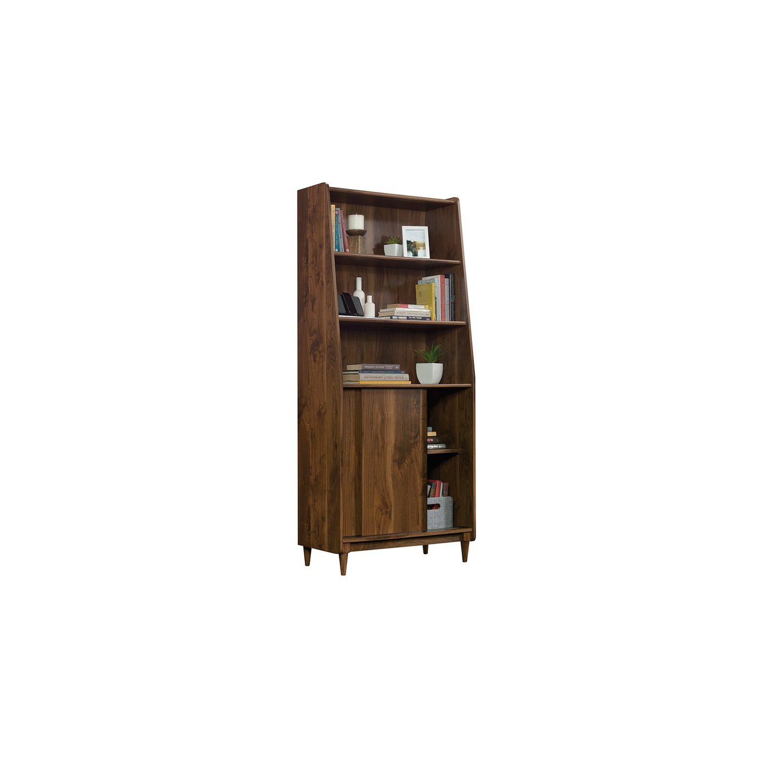 Sauder Harvey Park Engineered Wood Wide Bookcase in Grand Walnut