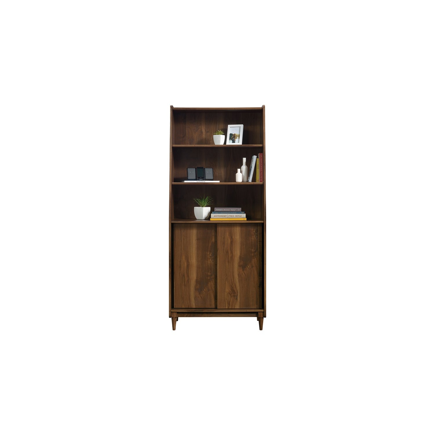 Sauder Harvey Park Engineered Wood Wide Bookcase in Grand Walnut