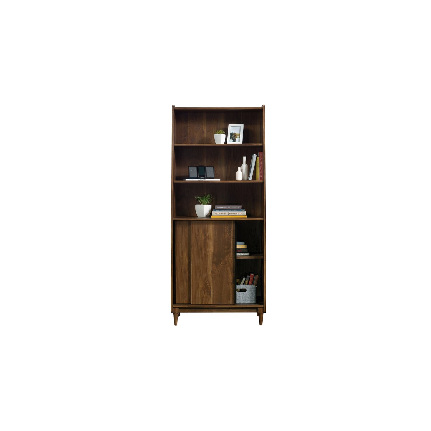 Sauder Harvey Park Engineered Wood Wide Bookcase in Grand Walnut