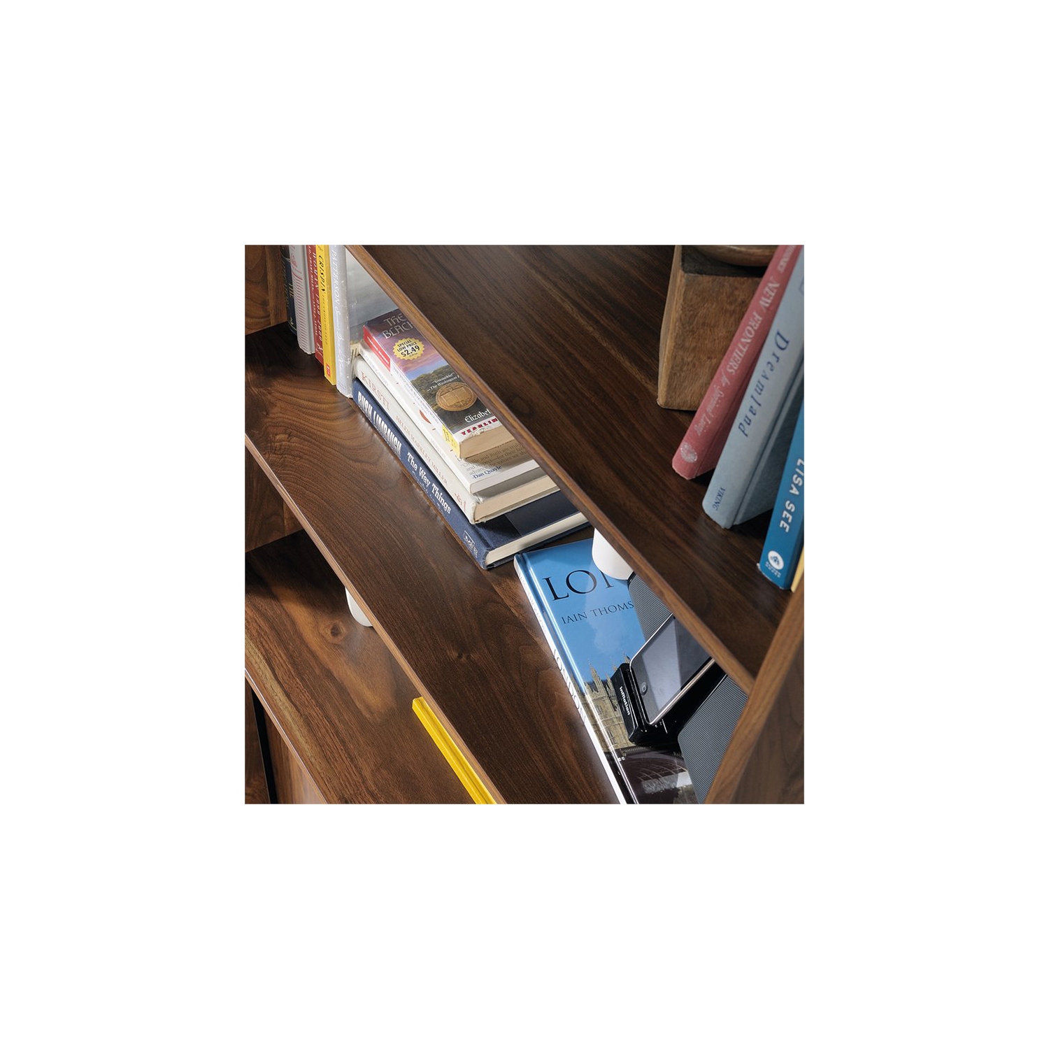 Sauder Harvey Park Engineered Wood Wide Bookcase in Grand Walnut