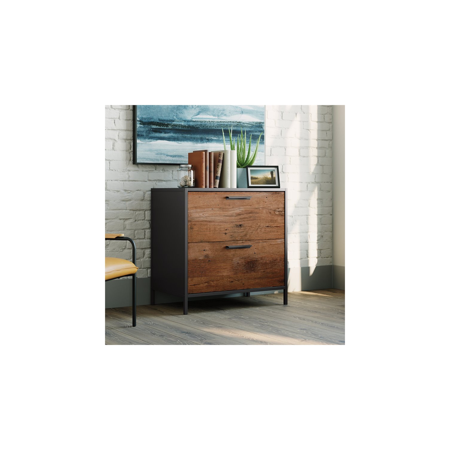 Sauder – Classeur latéral Boulevard Café avec rangement, fini chêne rétro