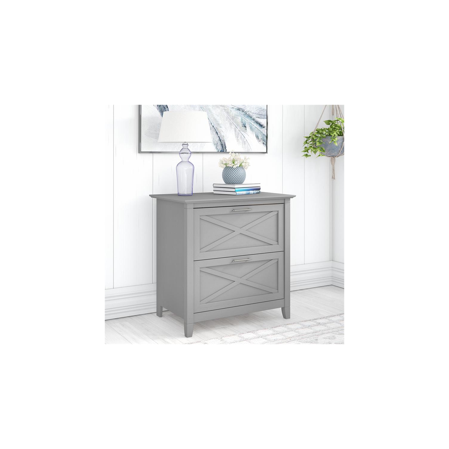 Classeur latéral à 2 tiroirs Key West, gris Cape Cod, bois d’ingénierie