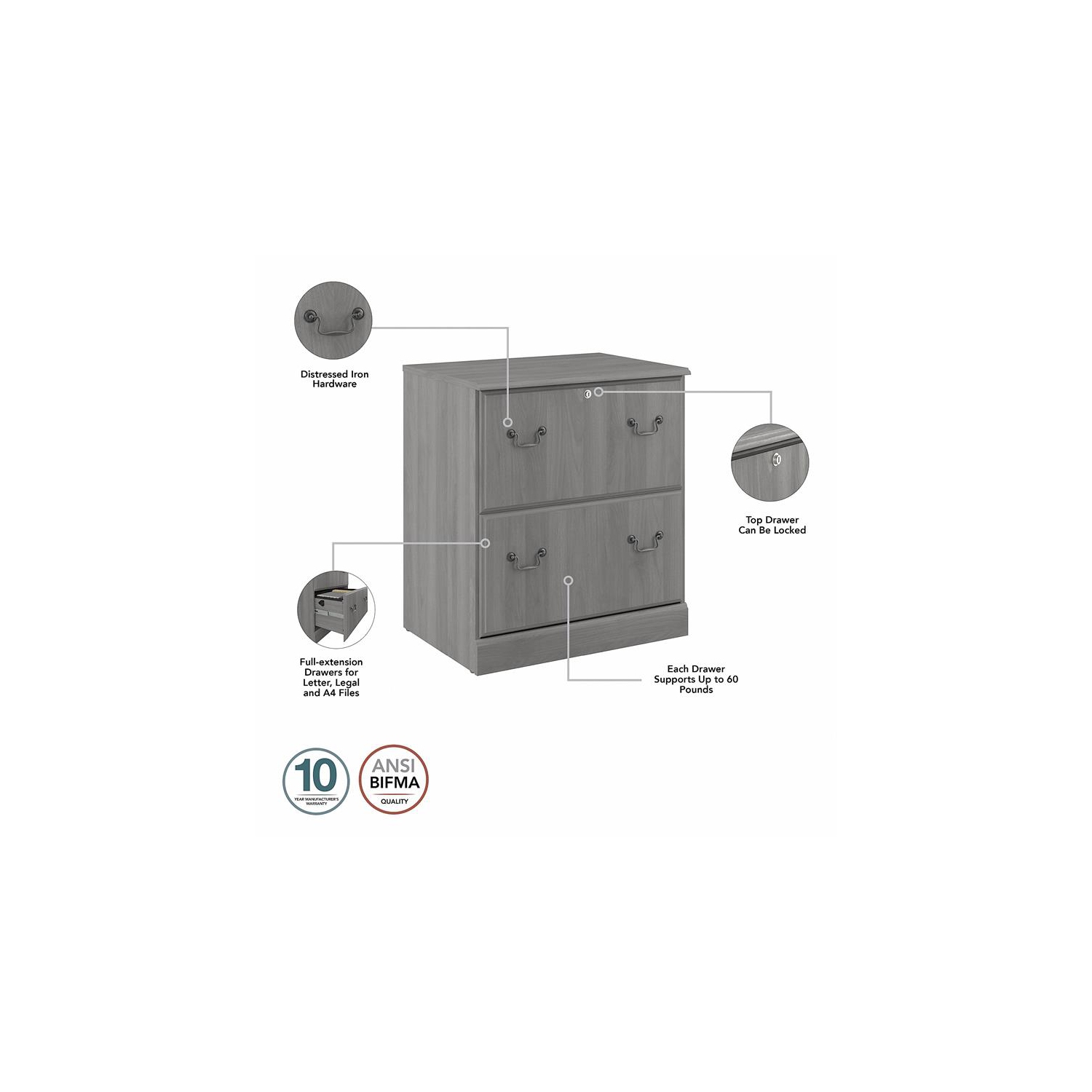 Saratoga 2 Drawer Lateral File Cabinet in Modern Gray - Engineered Wood