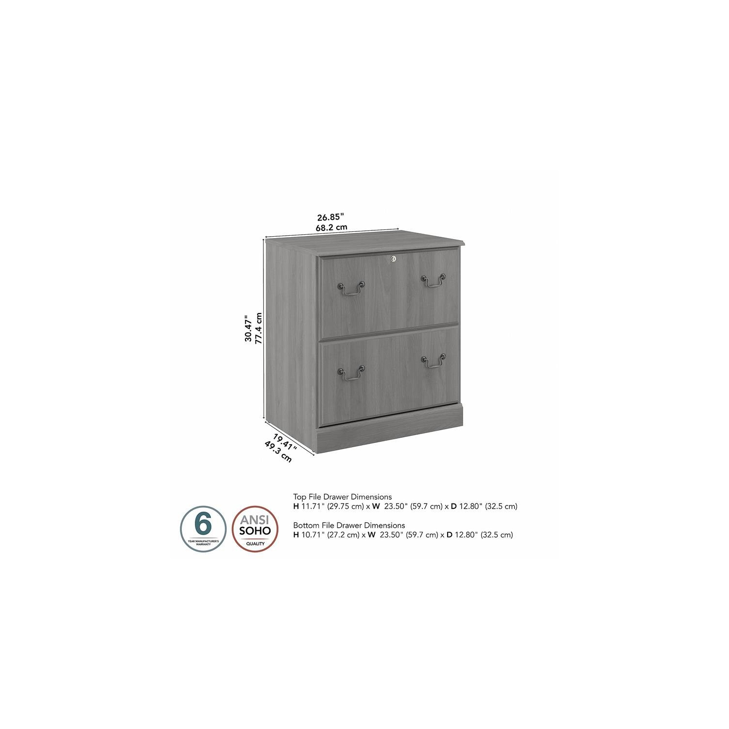 Saratoga 2 Drawer Lateral File Cabinet in Modern Gray - Engineered Wood