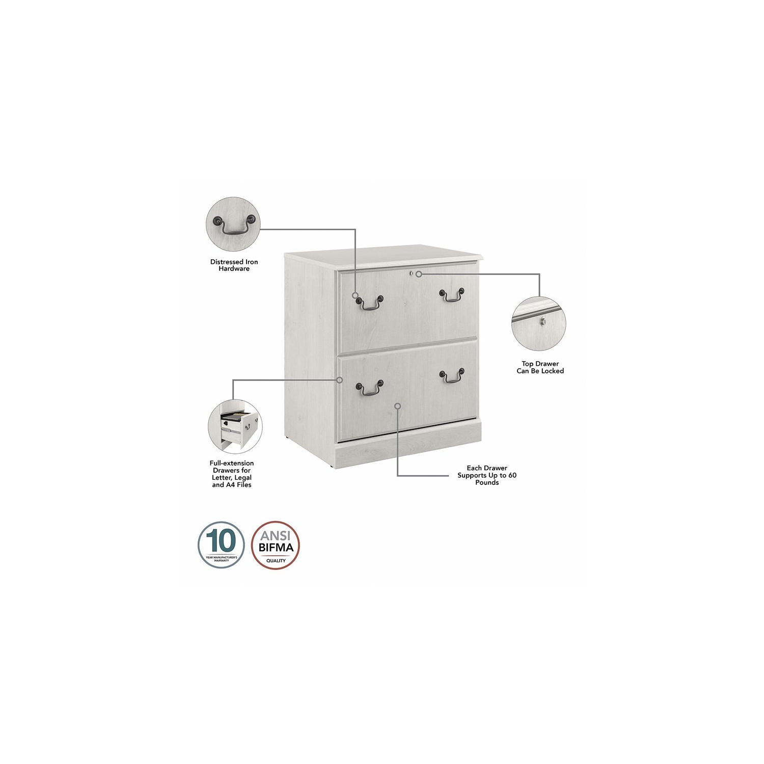 Saratoga 2 Drawer Lateral File Cabinet in Linen White Oak - Engineered Wood