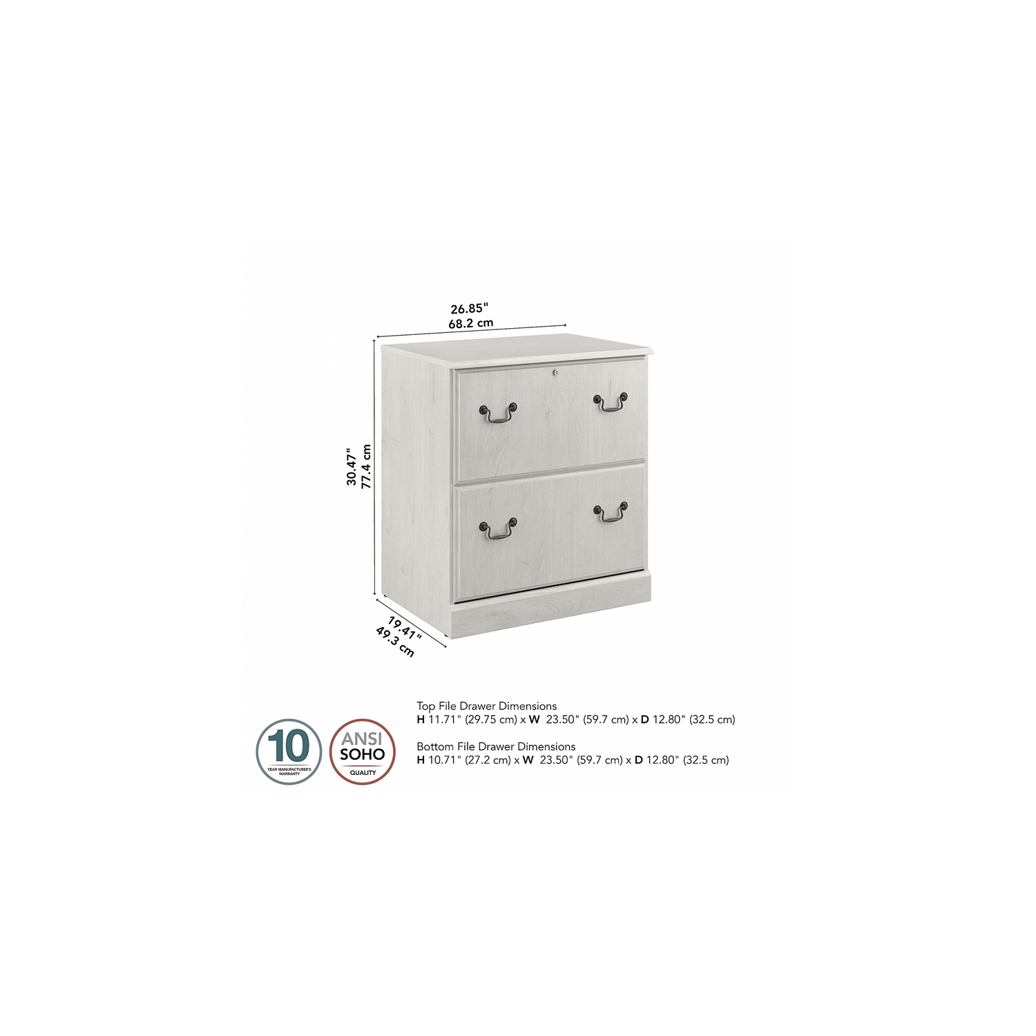 Saratoga 2 Drawer Lateral File Cabinet in Linen White Oak - Engineered Wood