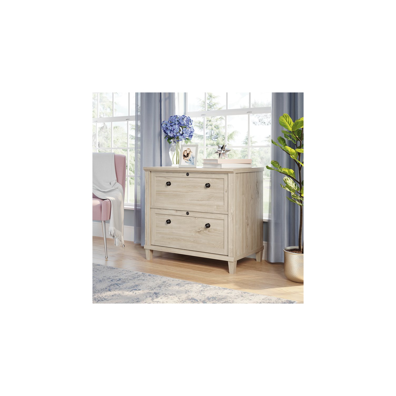 Sauder Hammond 2 Drawer Wooden Lateral File Cabinet in Chalk Oak