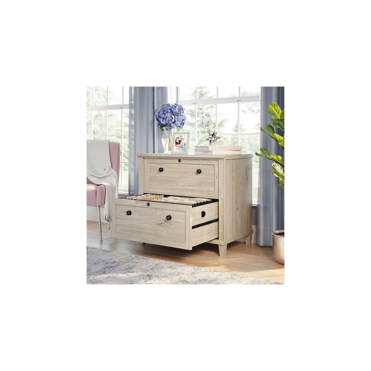 Sauder Hammond 2 Drawer Wooden Lateral File Cabinet in Chalk Oak