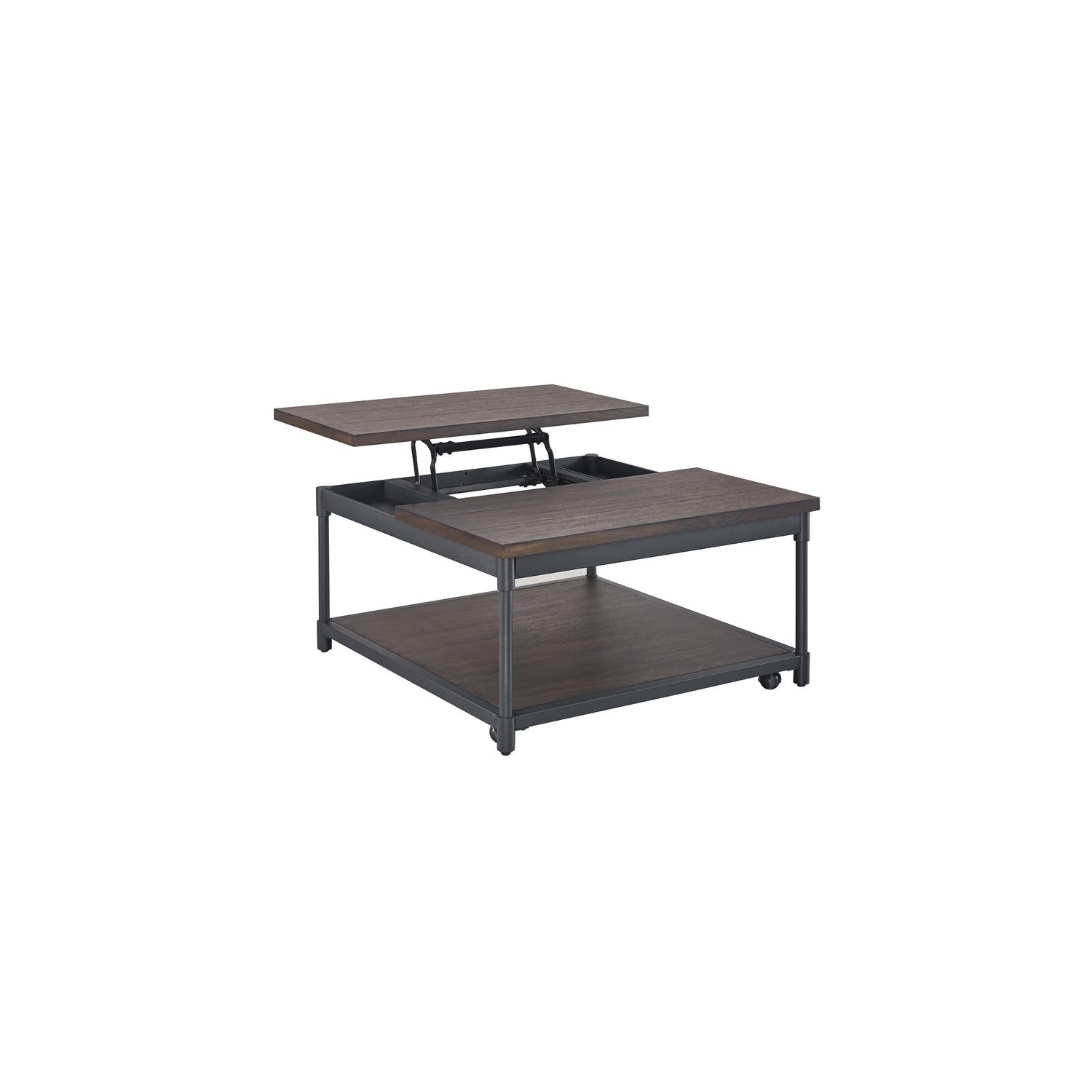 Table basse carrée à dessus relevable en métal noir et chêne fumé Bowery Hill