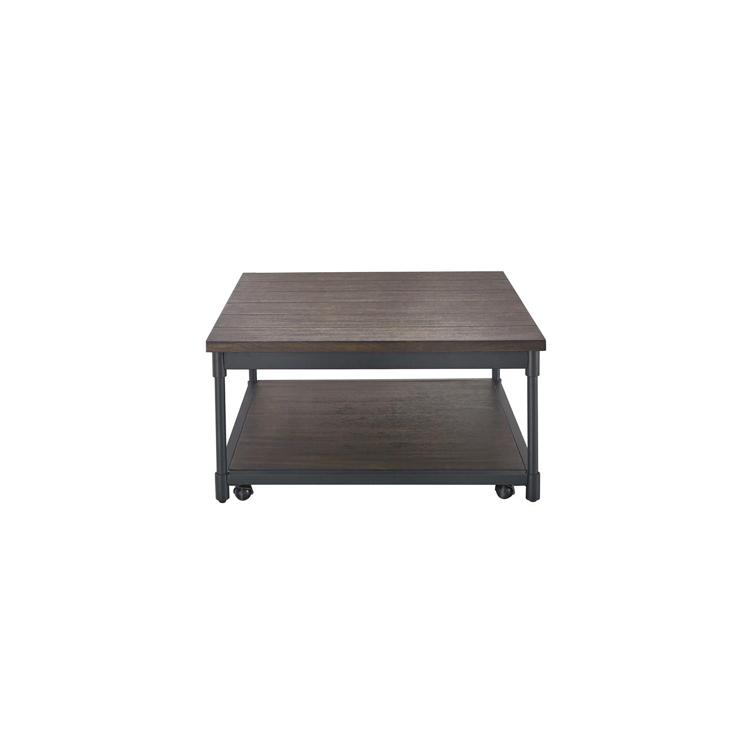 Table basse carrée à dessus relevable en métal noir et chêne fumé Bowery Hill