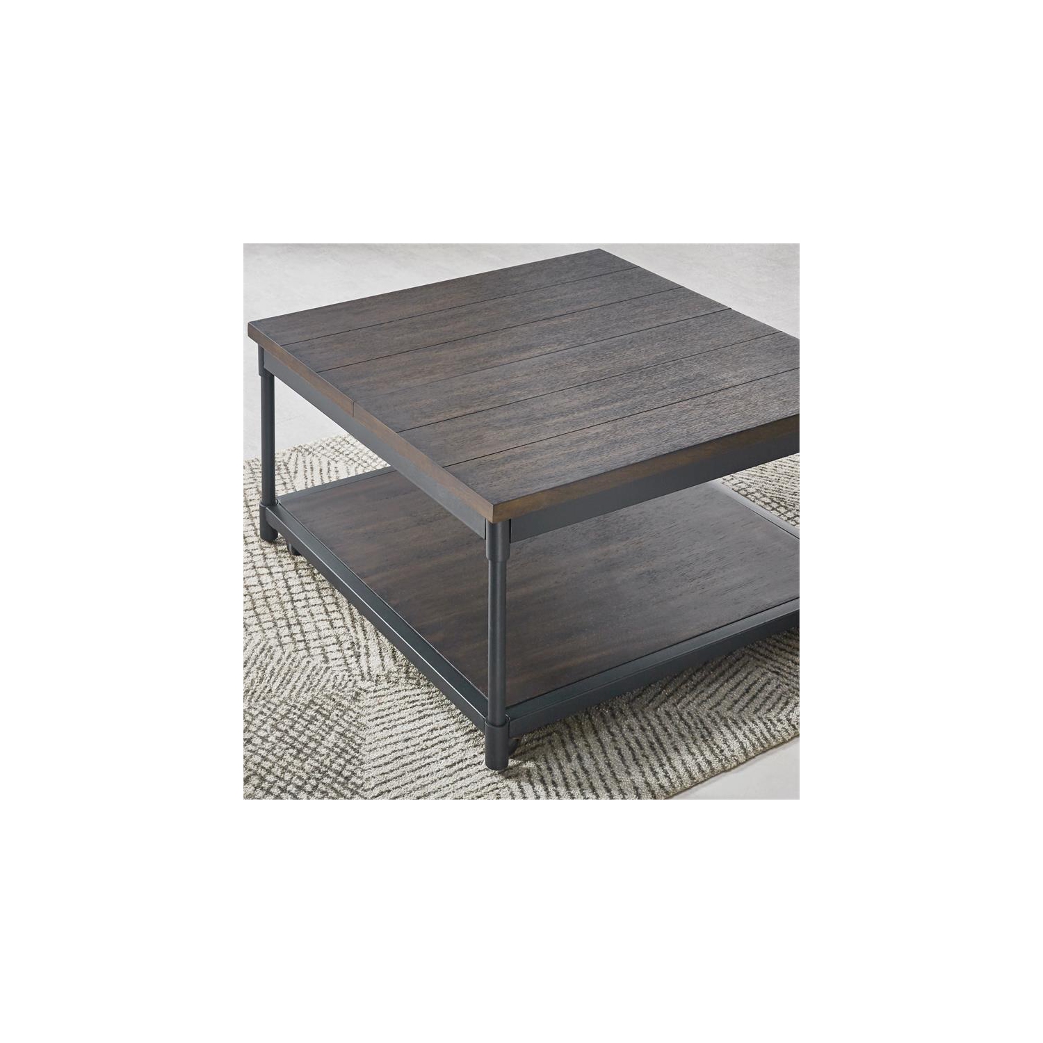 Table basse carrée à dessus relevable en métal noir et chêne fumé Bowery Hill