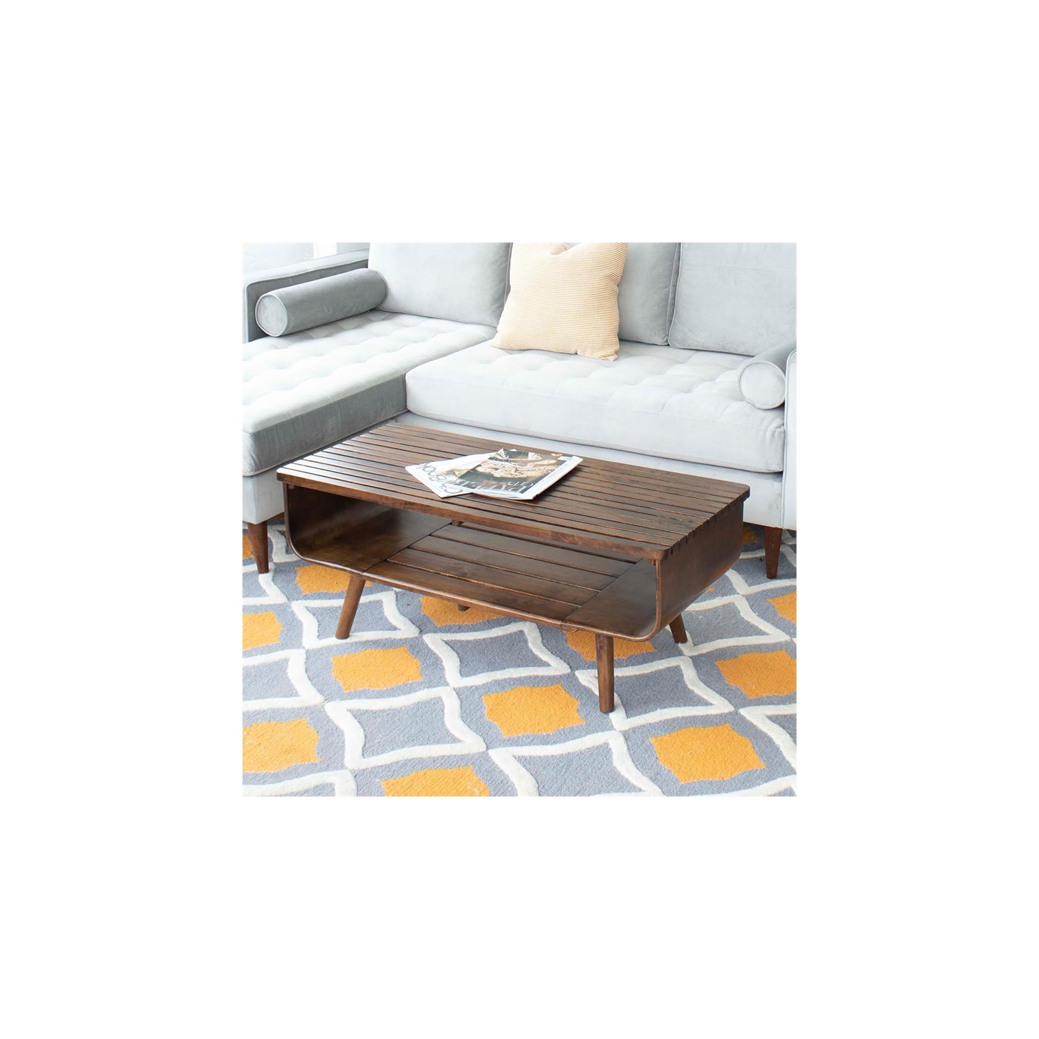 Astrid Mid-Century Modern Rectangular Solid Wood Coffee Table in Brown