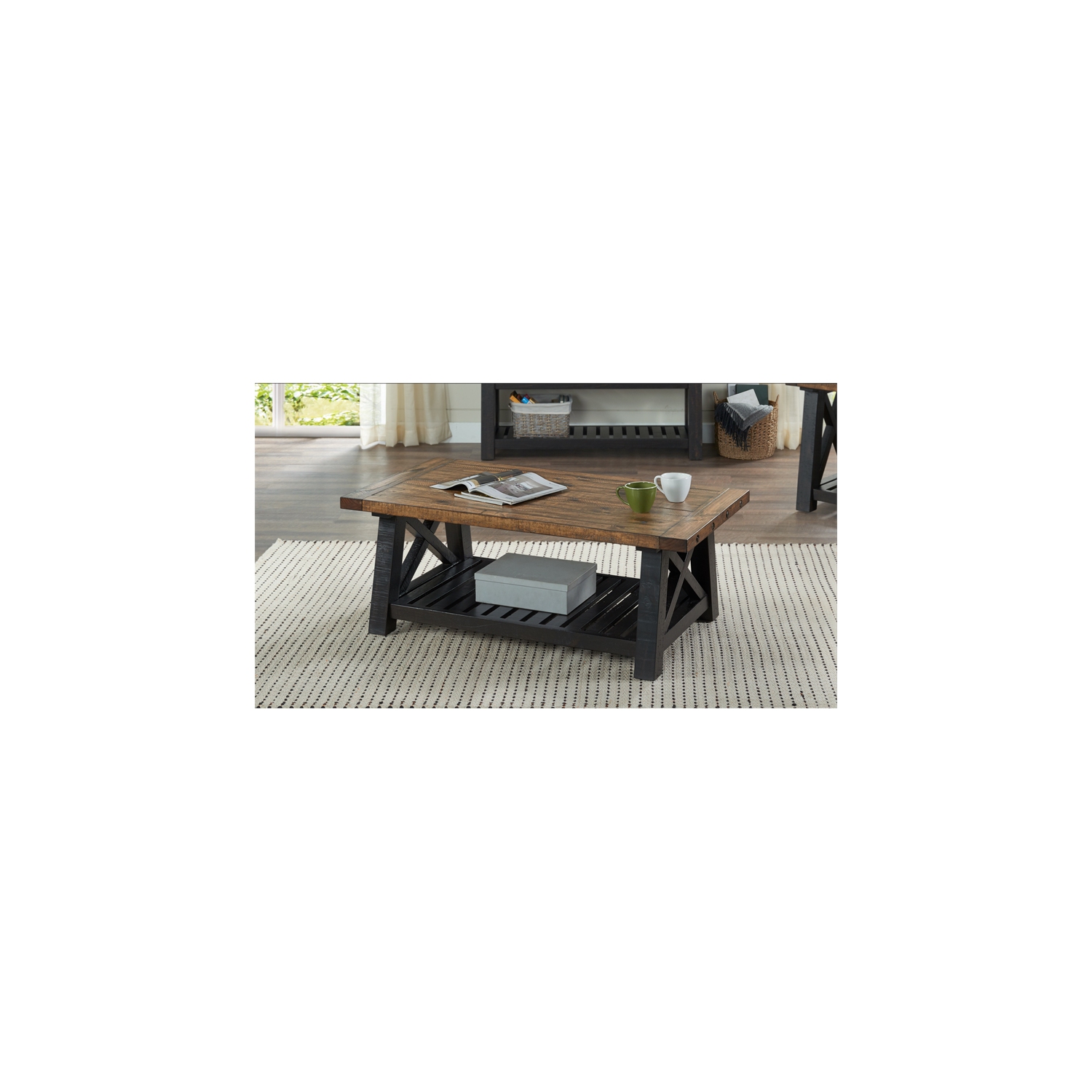 Martin Svensson Home Bolton 50" Solid Wood Coffee Table Black Stain and Natural