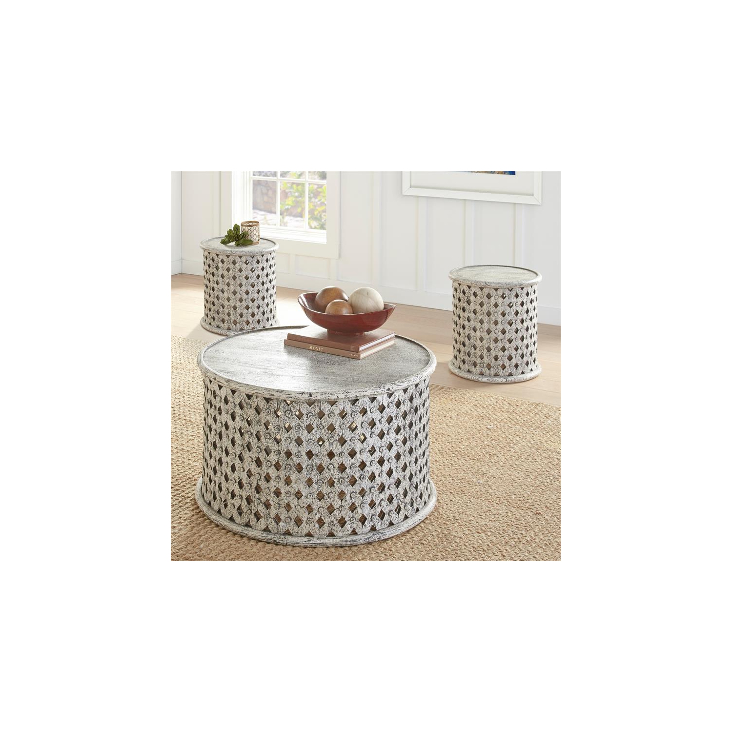 Bowery Hill White Round Wood Cocktail Table