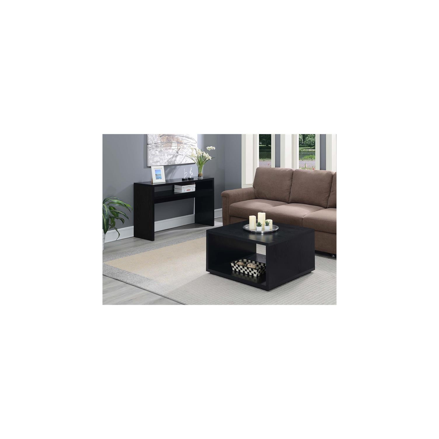 Pemberly Row Square Coffee Table in Black Wood