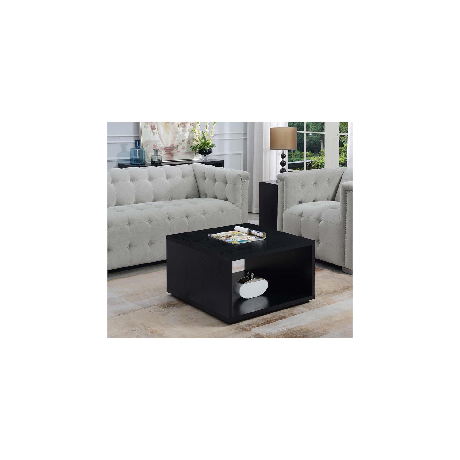 Pemberly Row Square Coffee Table in Black Wood