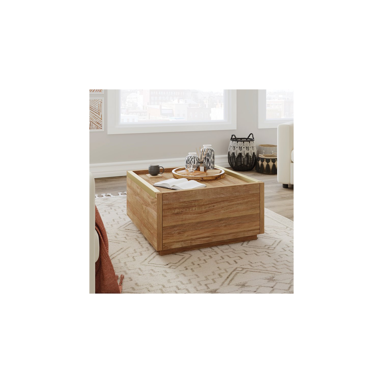 Sauder Manhattan Gate Engineered Wood Coffee Table in Sindoori Mango/Natural