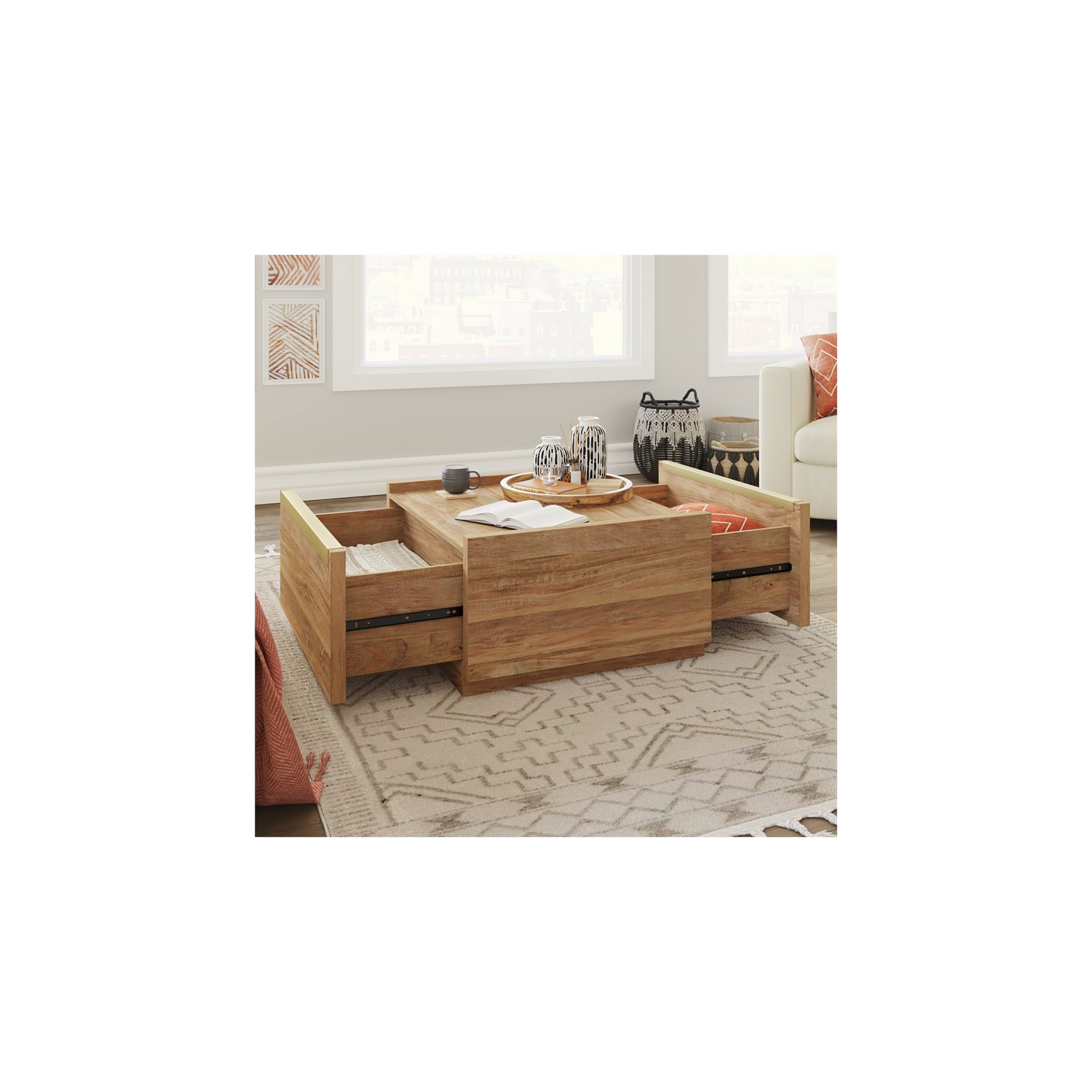 Sauder Manhattan Gate Engineered Wood Coffee Table in Sindoori Mango/Natural