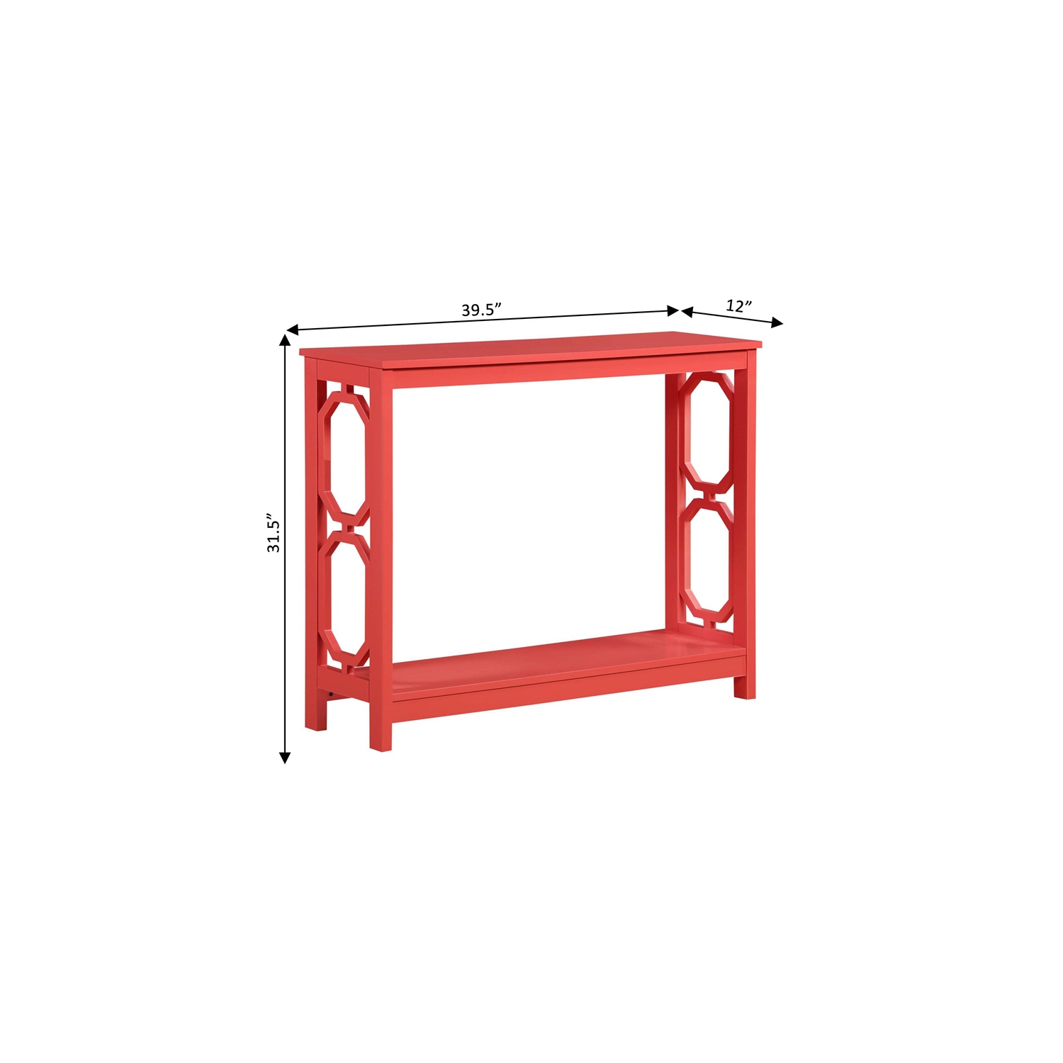 Convenience Concepts Omega Console Table with Shelf in Coral Pink Wood ...