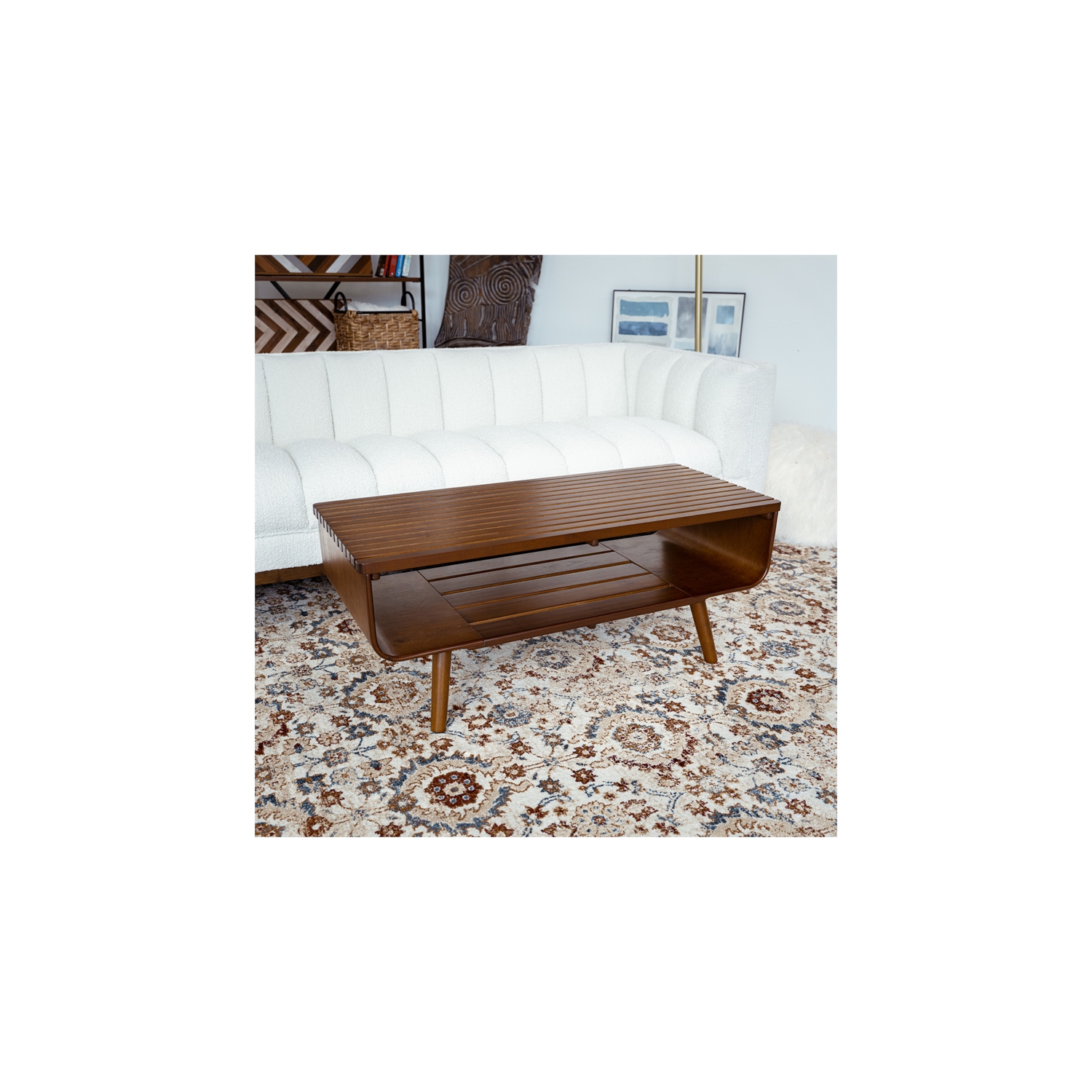 Connor Mid-Century Modern Rectangular Solid Wood Coffee Table in Brown