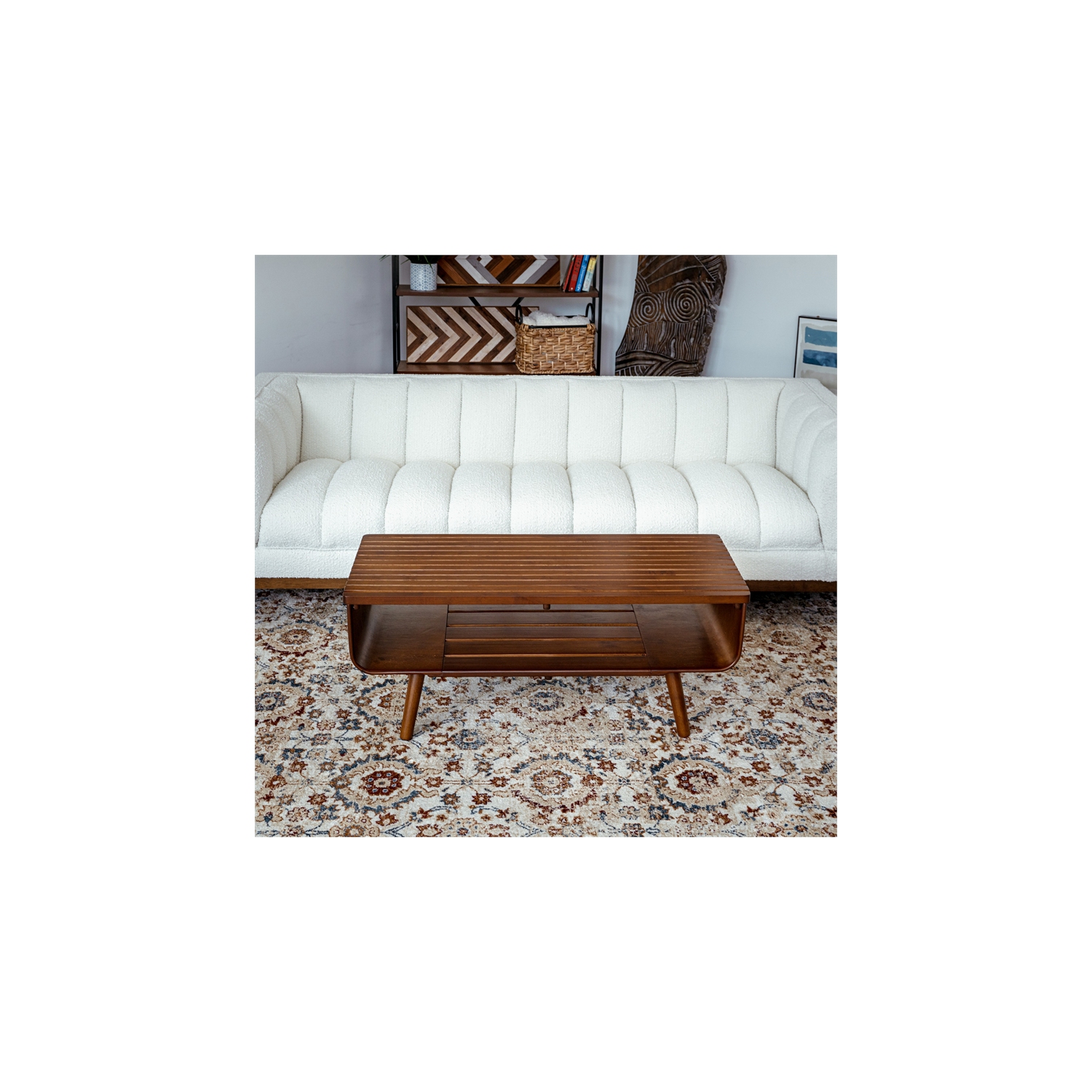 Connor Mid-Century Modern Rectangular Solid Wood Coffee Table in Brown