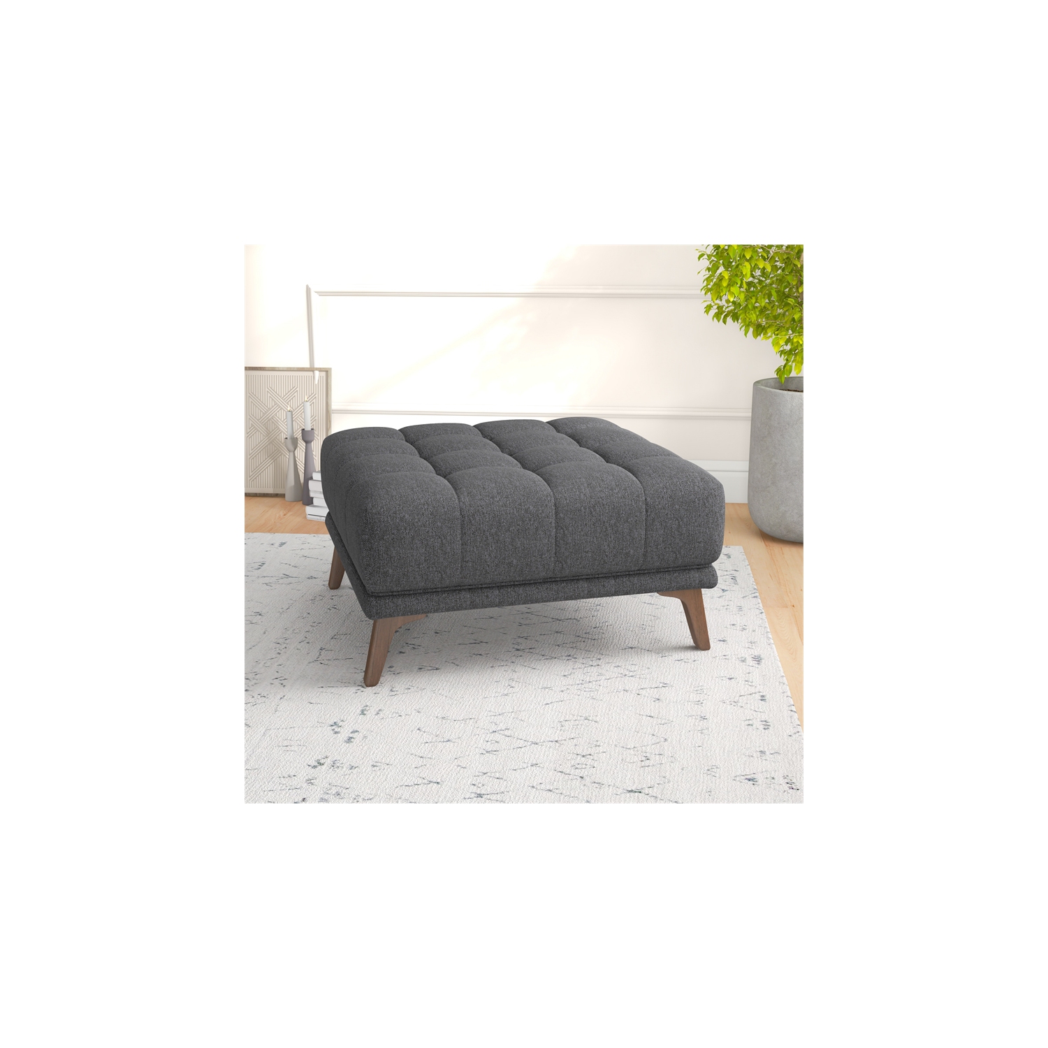 Allen Mid-Century Modern Ottoman Fabric in Dark Grey