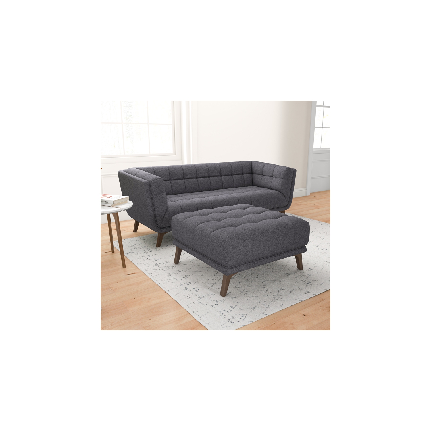 Allen Mid-Century Modern Ottoman Fabric in Dark Grey