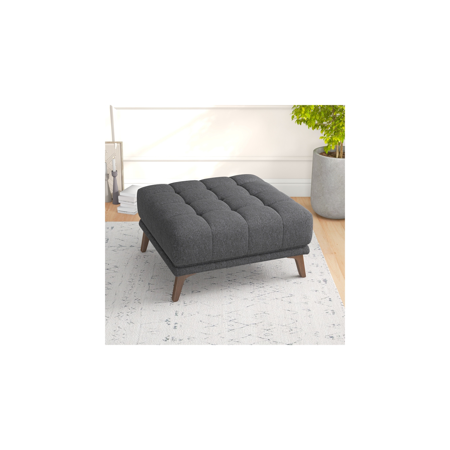Allen Mid-Century Modern Ottoman Fabric in Dark Grey