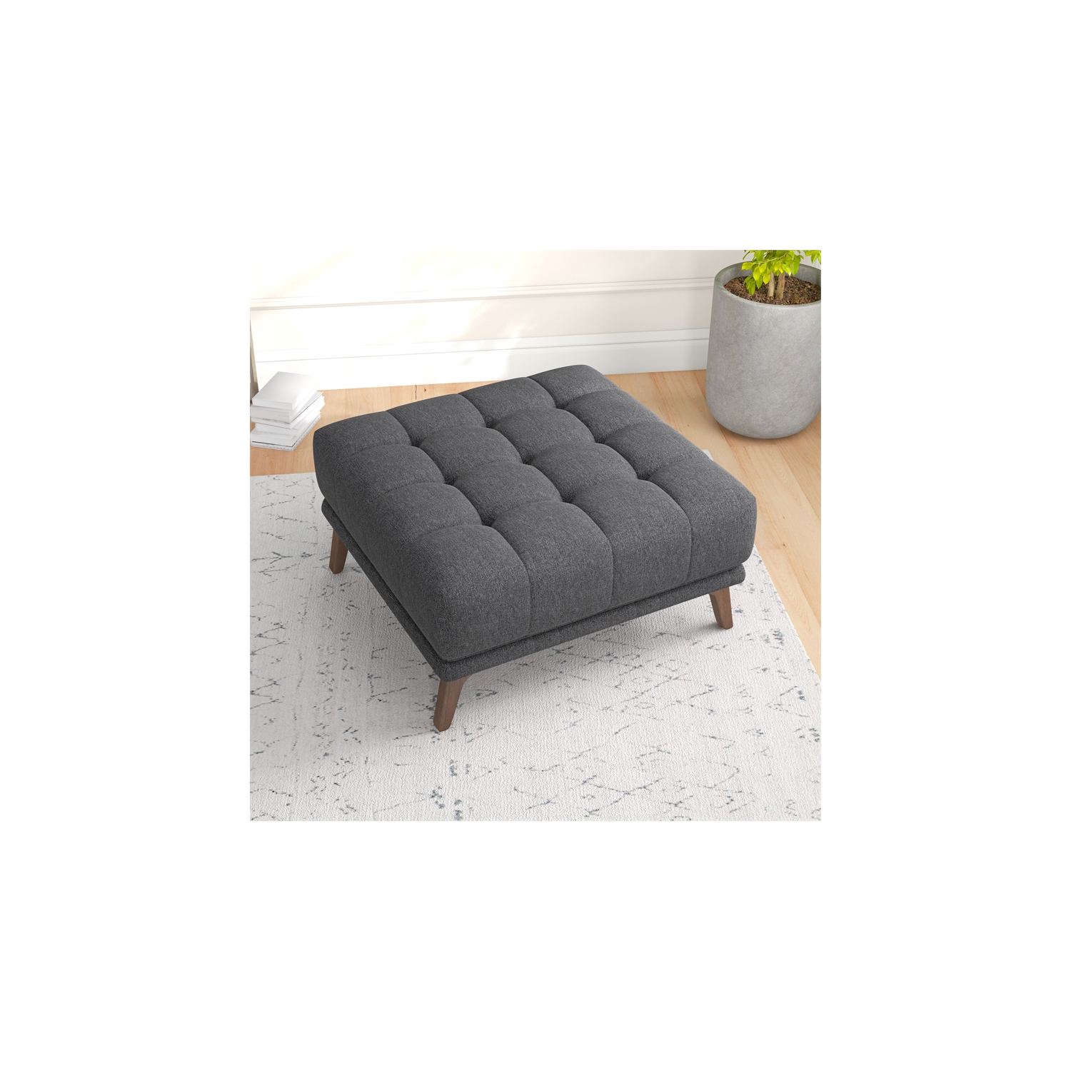 Allen Mid-Century Modern Ottoman Fabric in Dark Grey