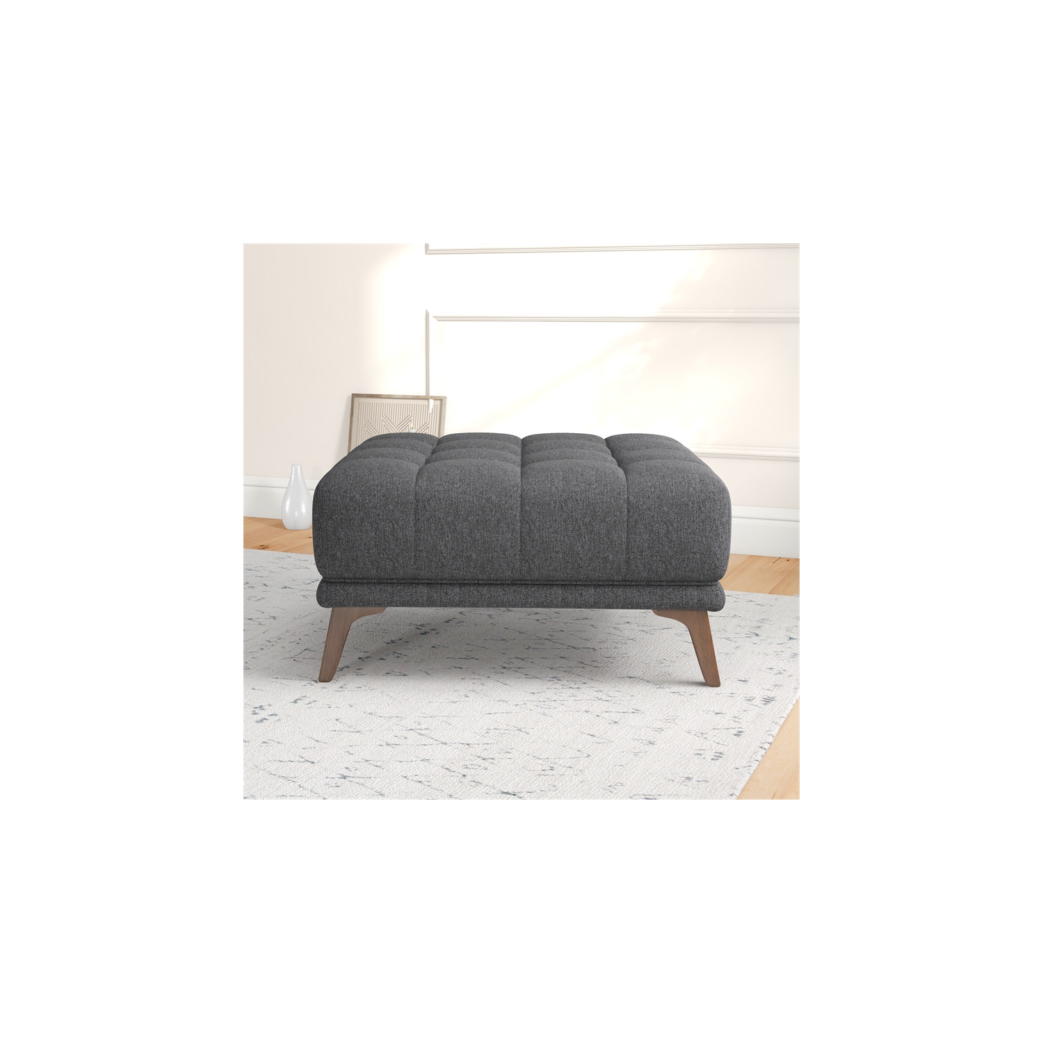 Allen Mid-Century Modern Ottoman Fabric in Dark Grey
