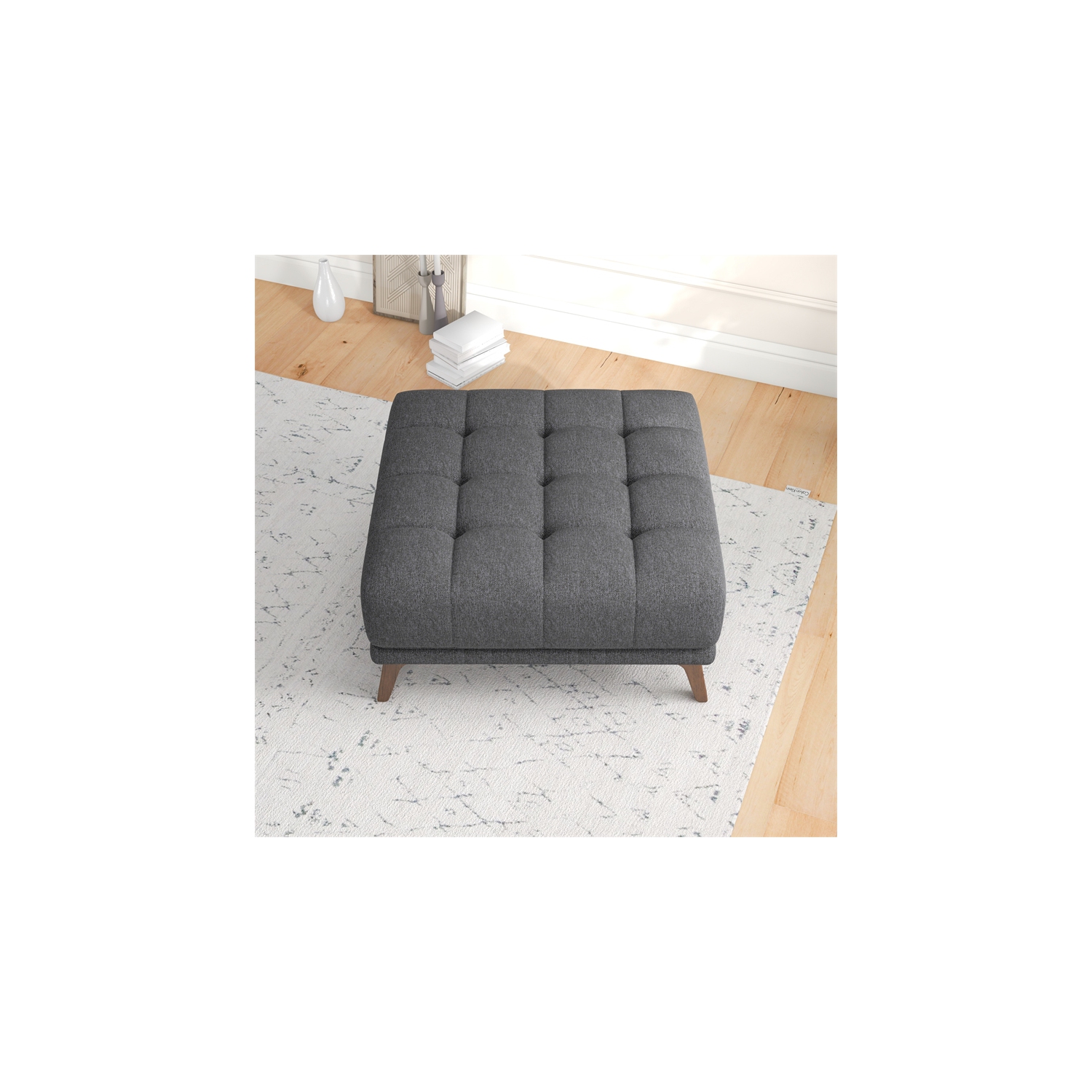 Allen Mid-Century Modern Ottoman Fabric in Dark Grey