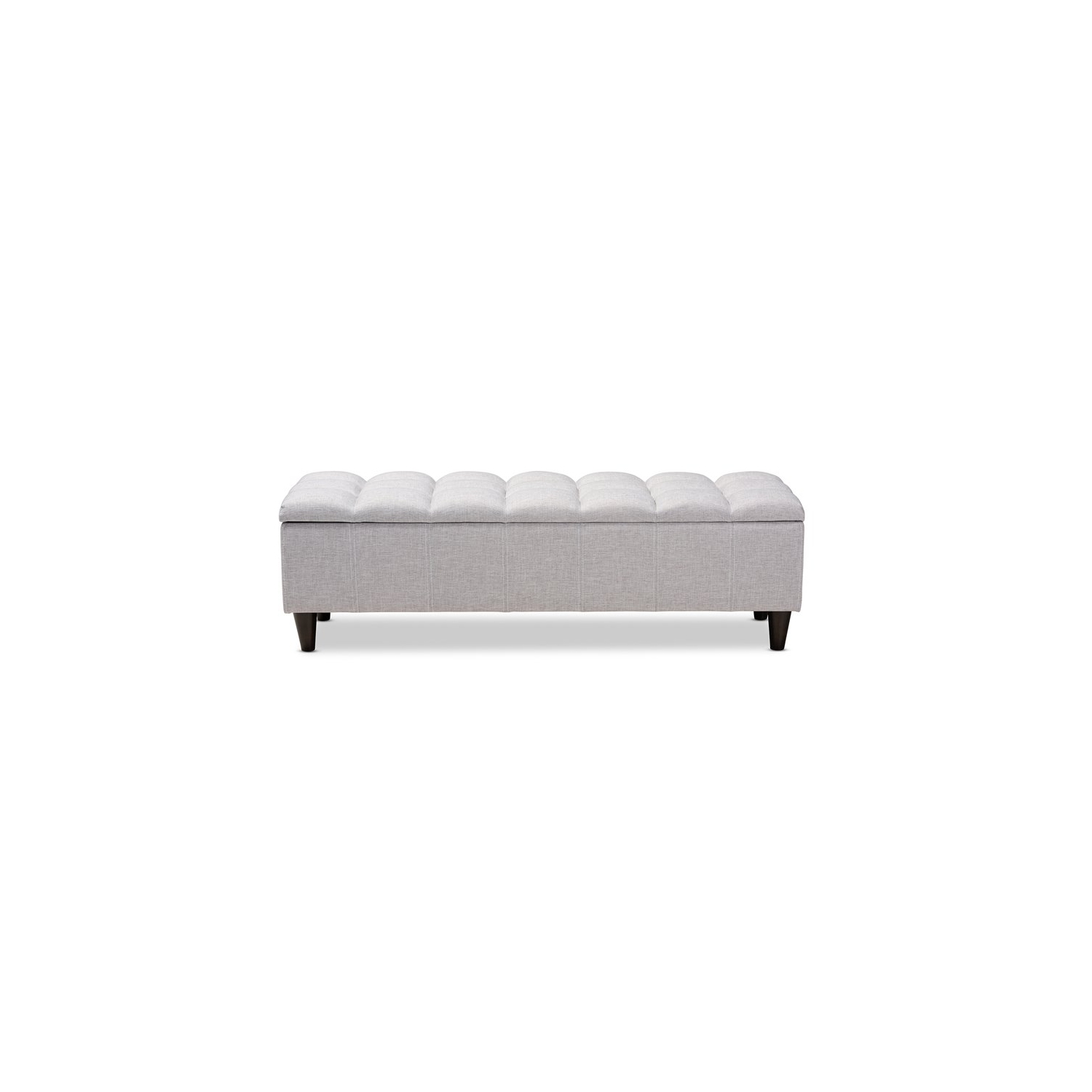 Bowery Hill Mid-Century Tufted Fabric and Wood Storage Ottoman in Gray Beige