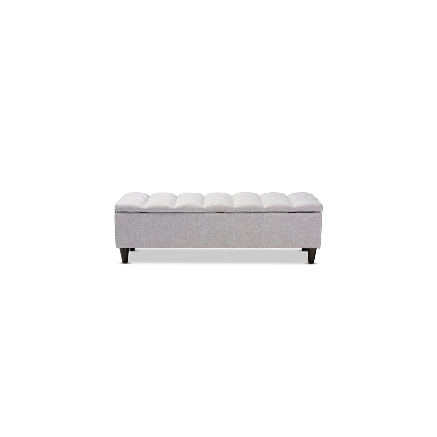 Bowery Hill Mid-Century Tufted Fabric and Wood Storage Ottoman in Gray Beige