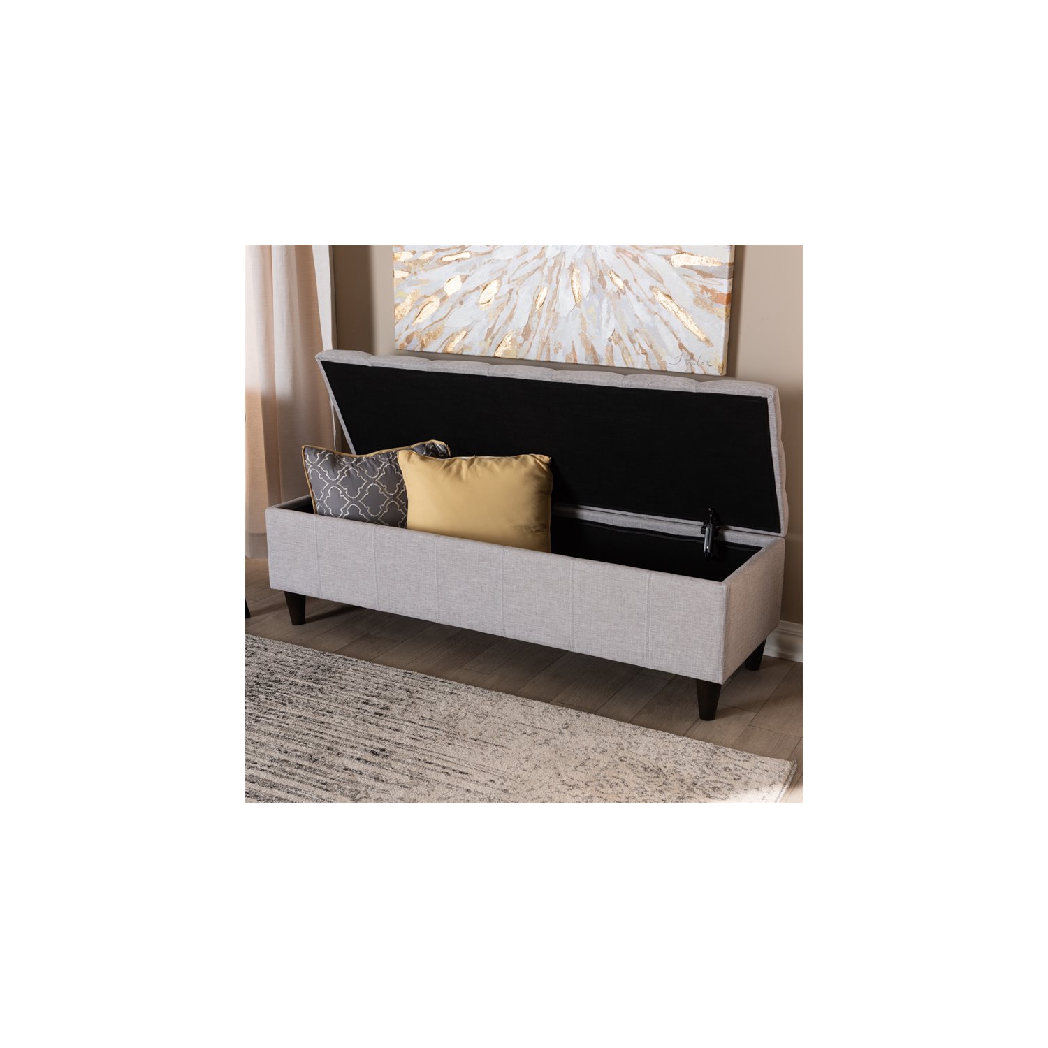 Baxton Studio Brett Tufted Fabric and Wood Storage Ottoman in Gray Beige