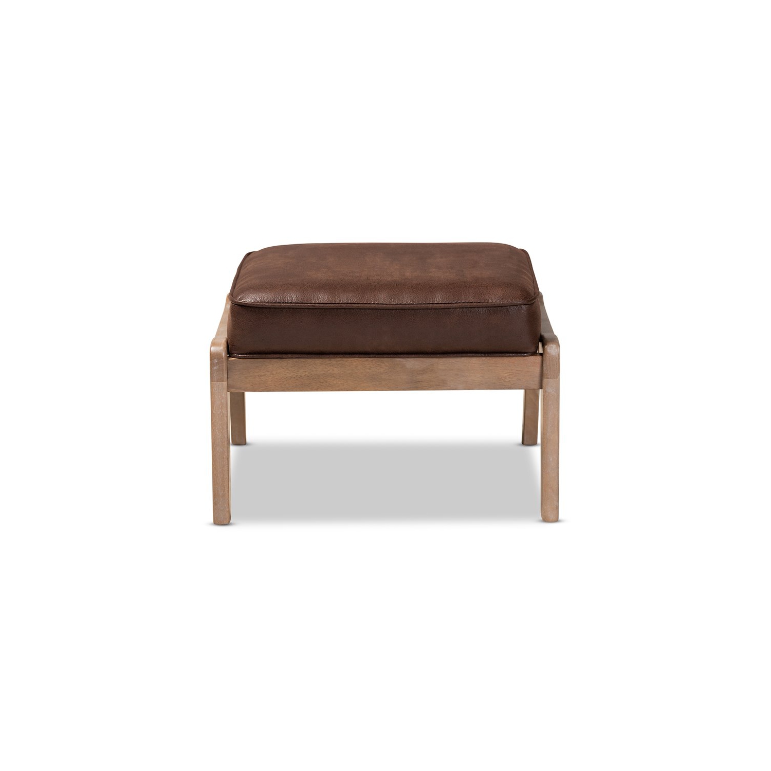 Bowery Hill Dark Brown Faux Leather Upholstered Oak Wood Ottoman