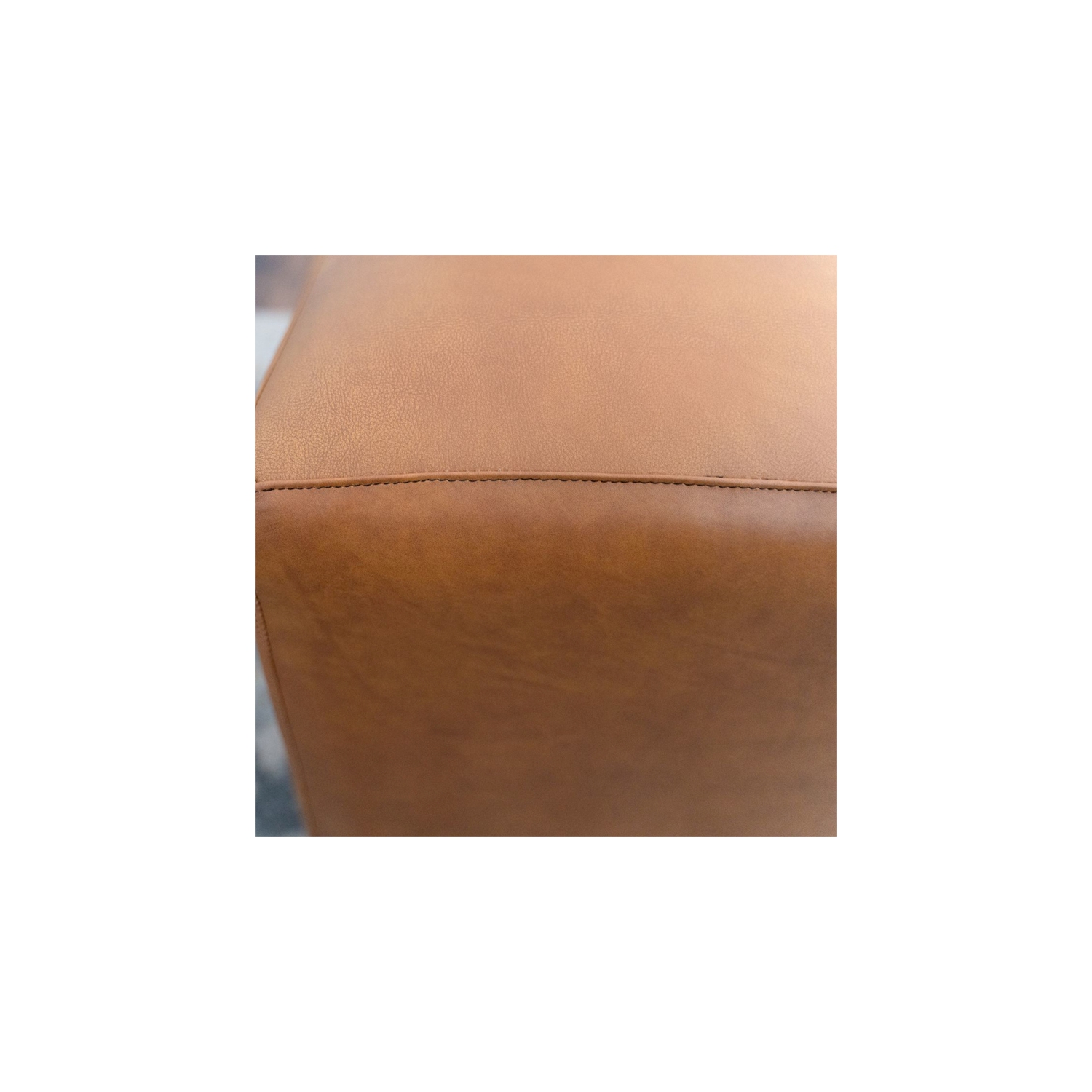 Lou Mid-Century Modern Design Square Genuine Leather Ottoman in Tan