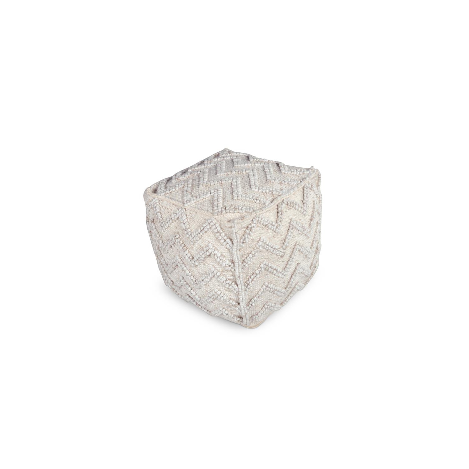 Steve Silver Kenzari Square Zigzag Handwoven Ivory Wool Pouf