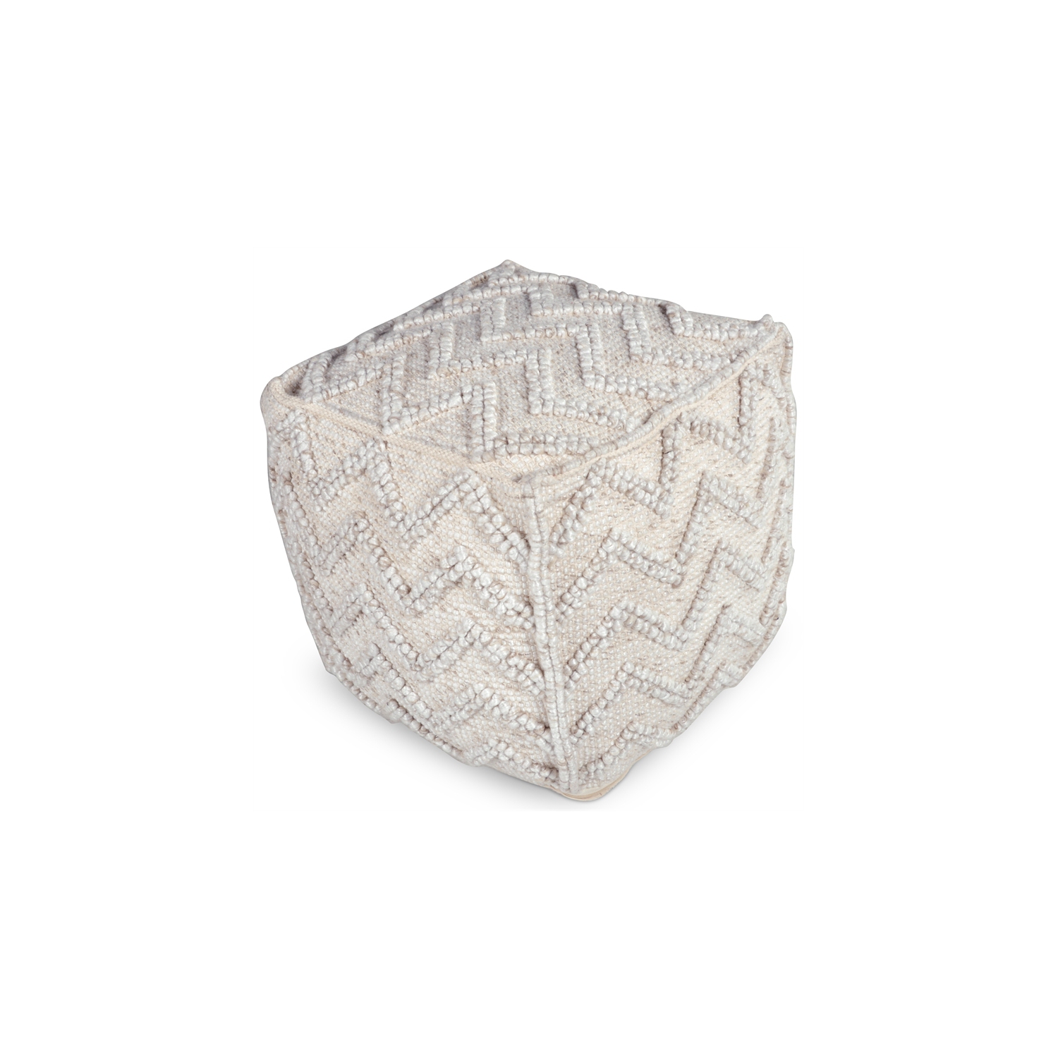 Steve Silver Kenzari Square Zigzag Handwoven Ivory Wool Pouf
